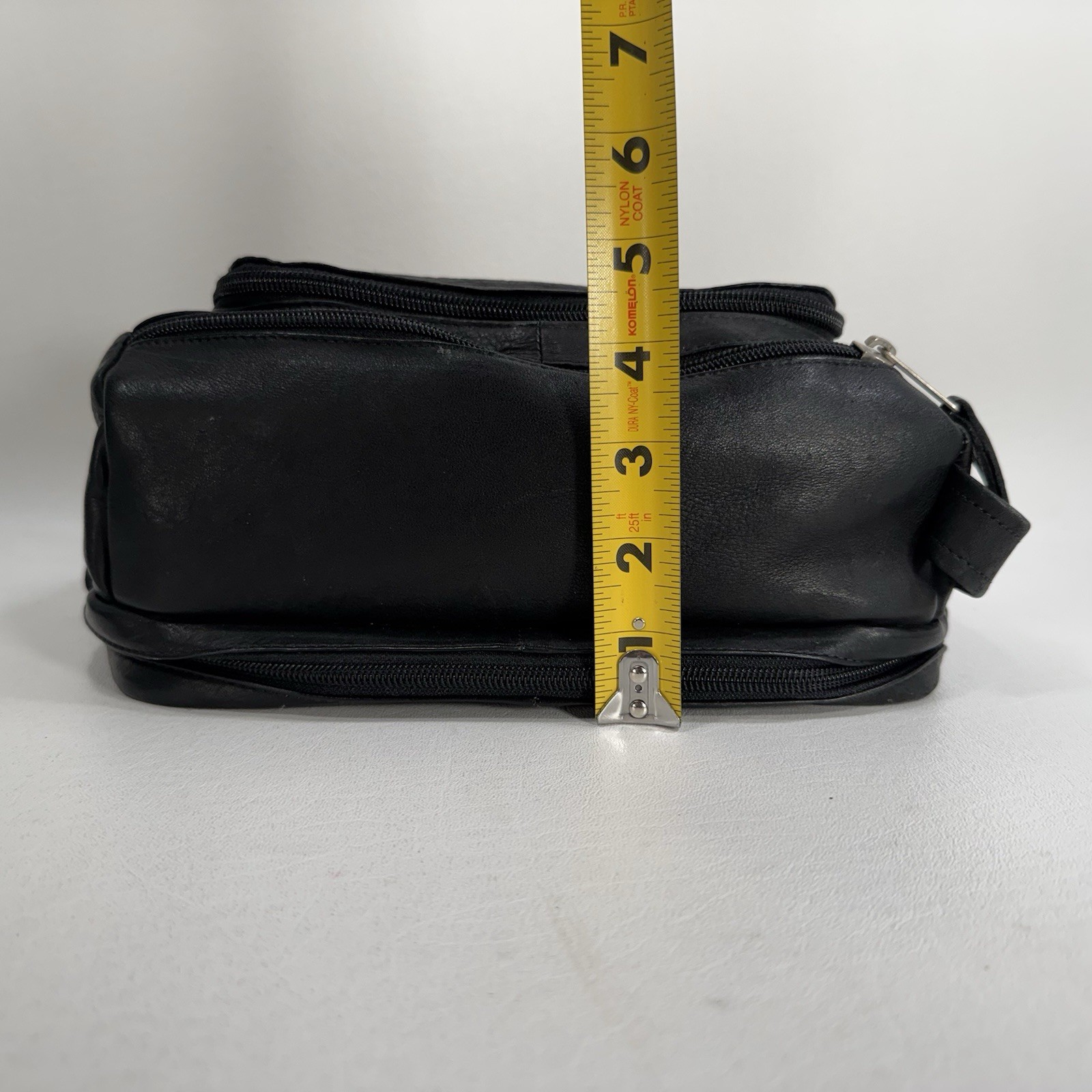 Frye Black Pebbled Leather Case Top Zip Around Single Handle Travel Toiletry Bag