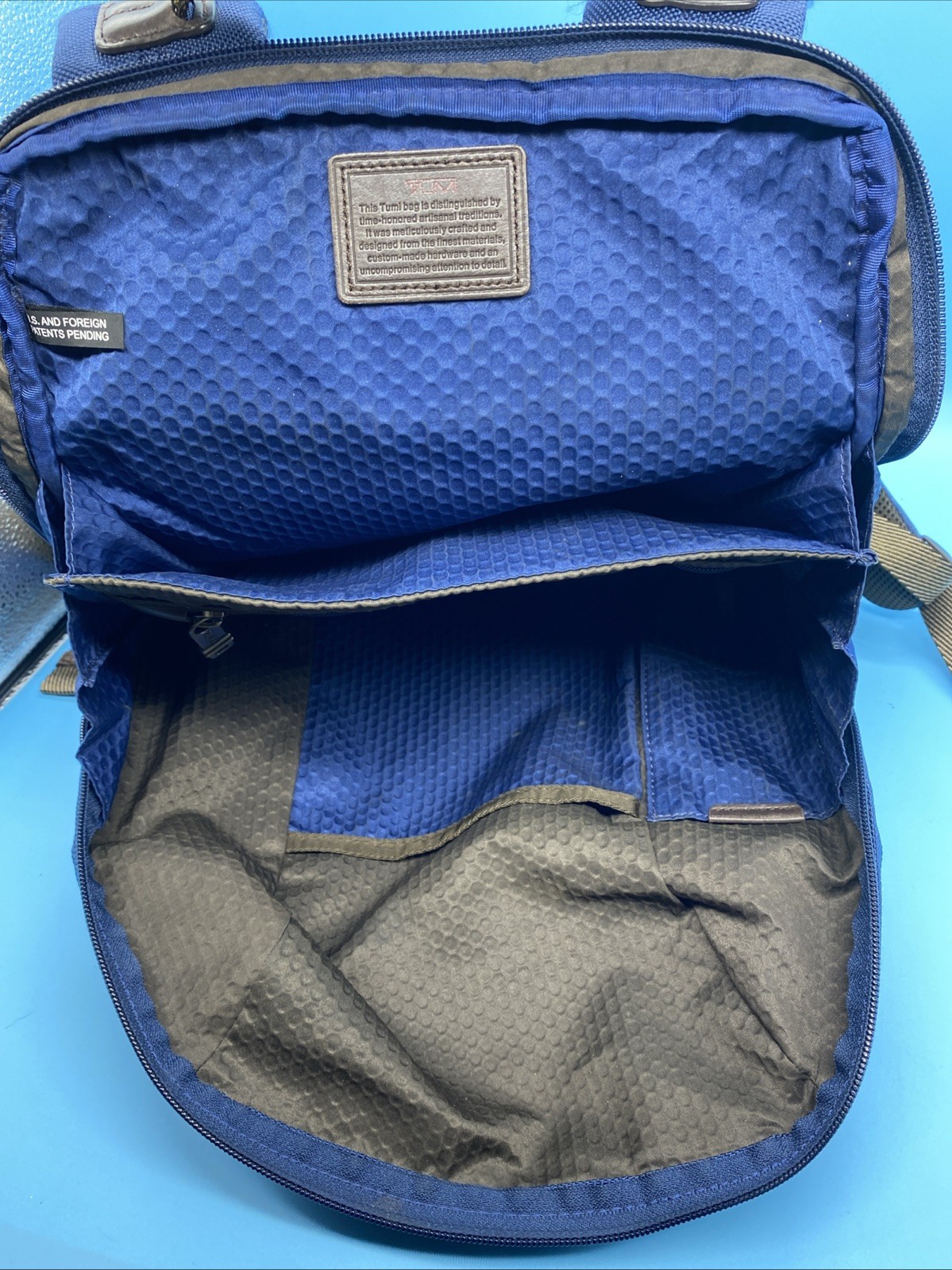 Tumi Alpha Bravo Knox Backpack Deluxe Navy Blue Ballistic Nylon & Brn Leather
