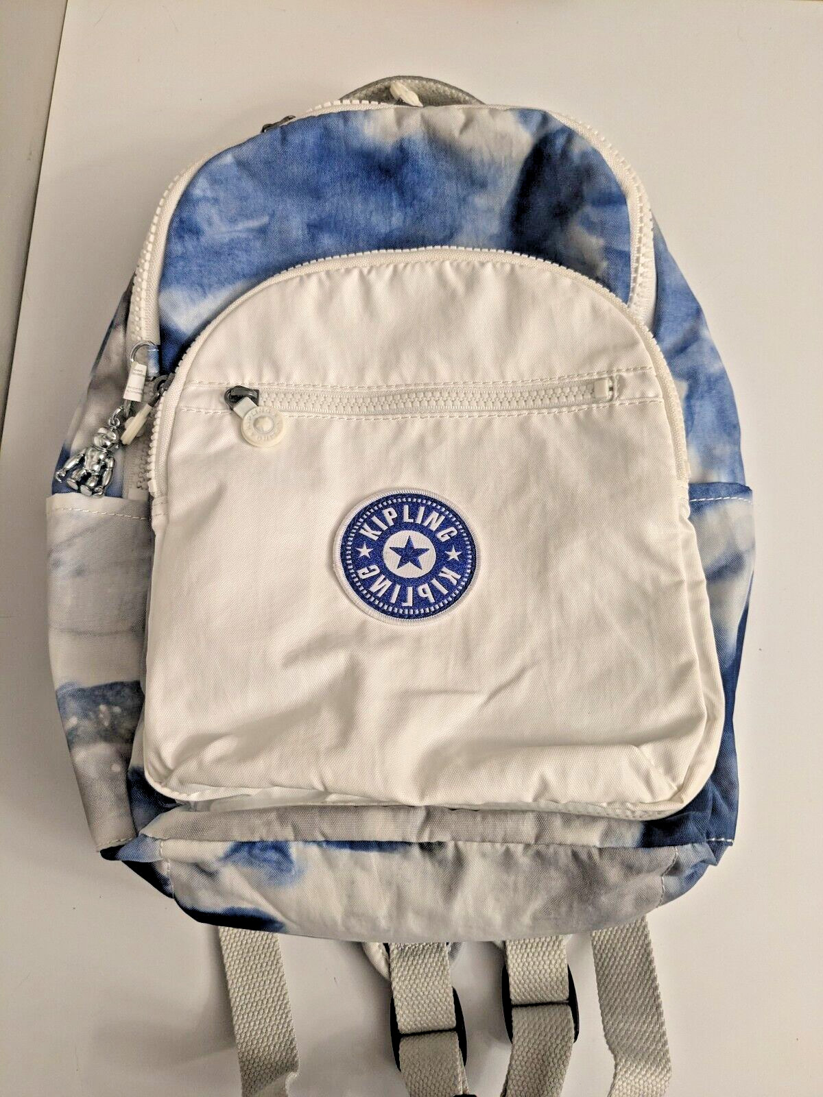 Kipling SEOUL Tie Dye Pattern Backpack school book bag Blue/White/Gray NICE!