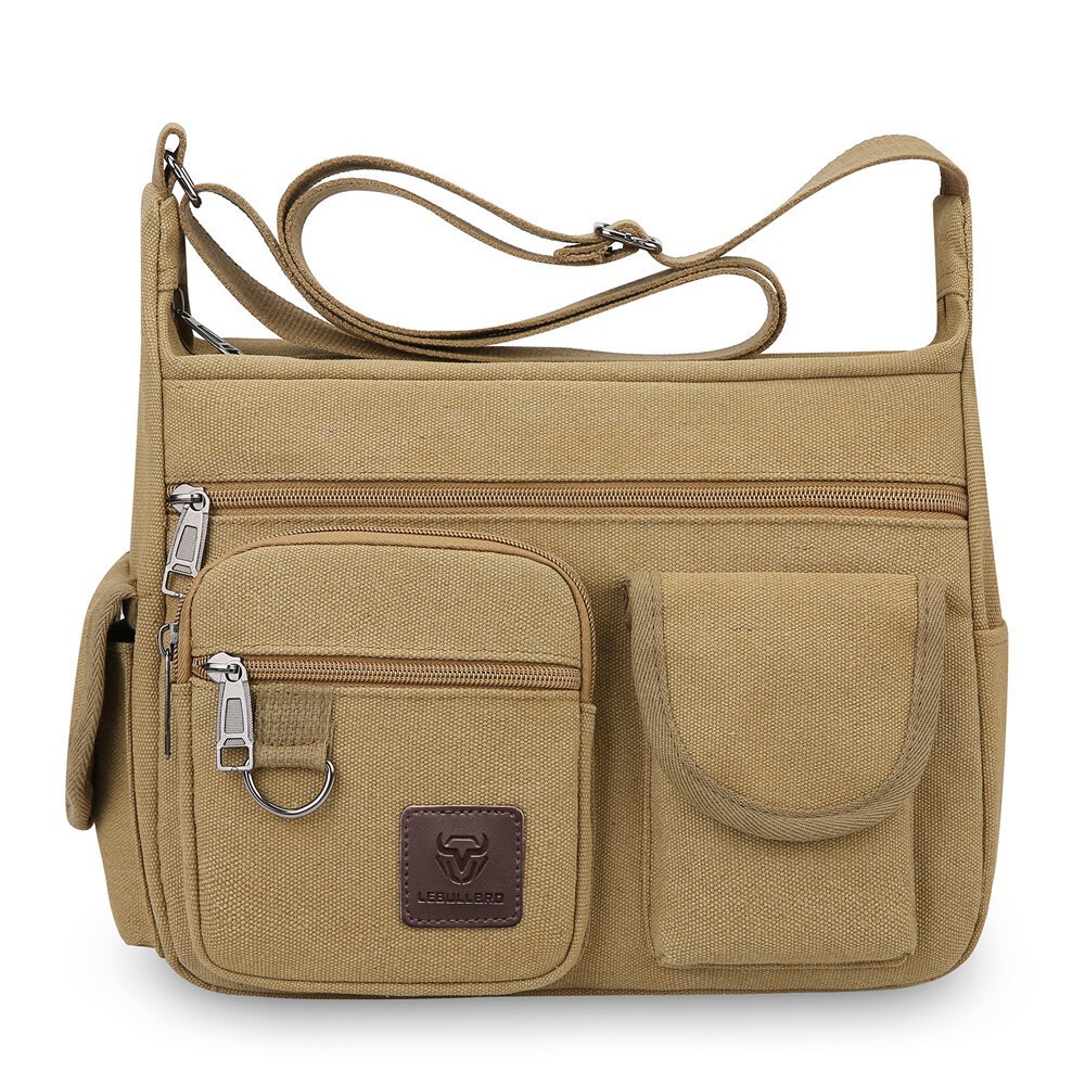 Men’s Canvas Crossbody Bag Multi-Pocket Casual Shoulder Bag for Work Travel