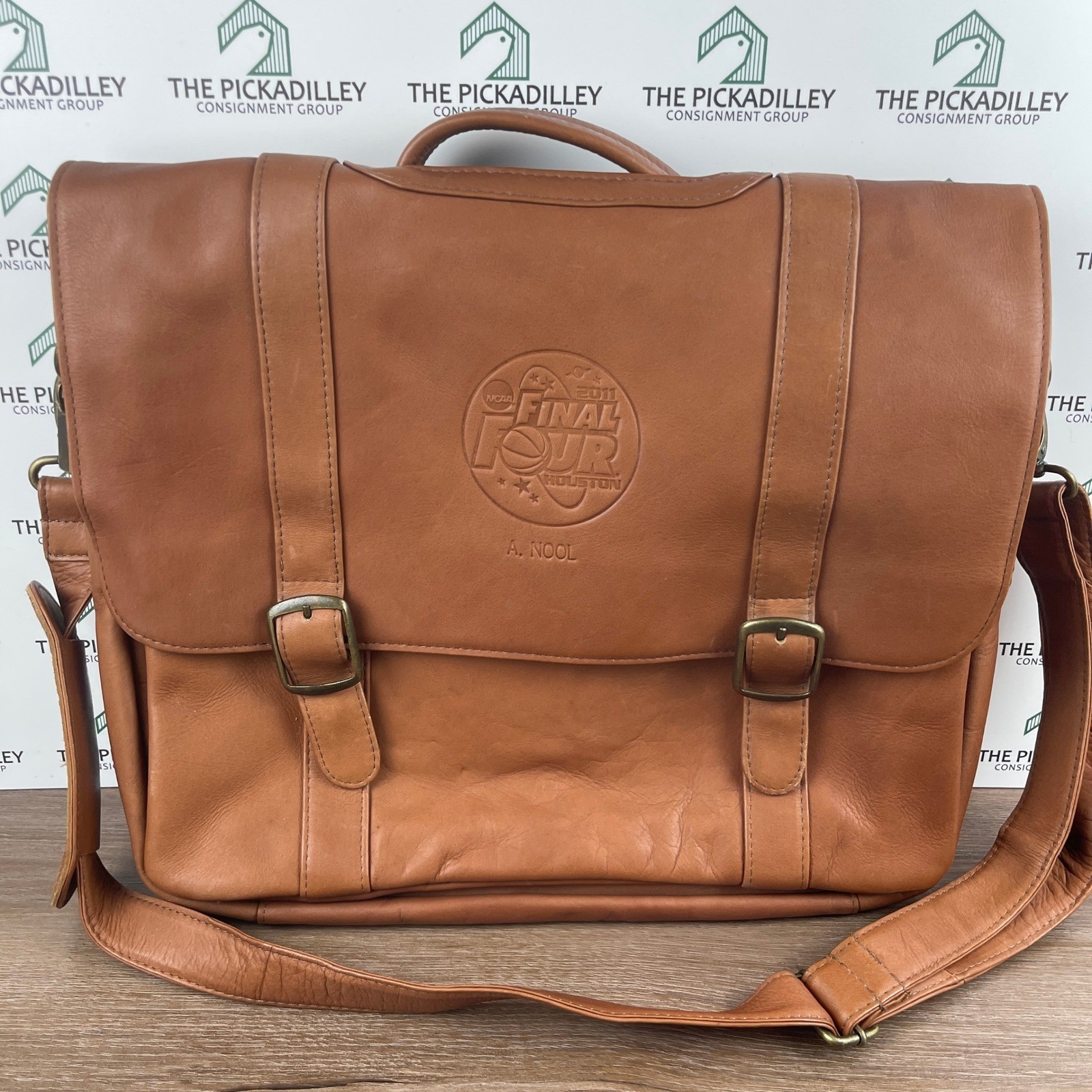Vintage Leather Messenger Bag NCAA Final Four Houston 2011 A Nool Personalized