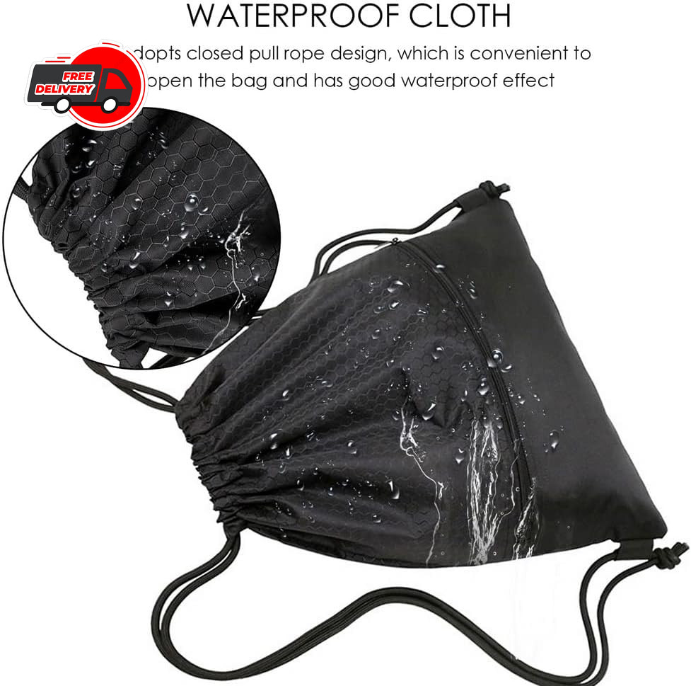Drawstring Backpack Bag, Waterproof Draw String Back Sack with Zip Pocket, Gym D