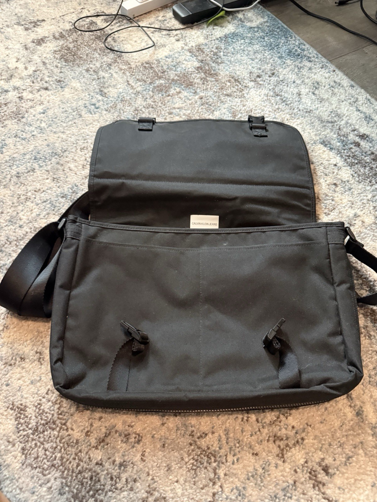 Calvin Klein Jeans Black Messenger Bag, Buckle & Zip, Adjustable Strap, Men