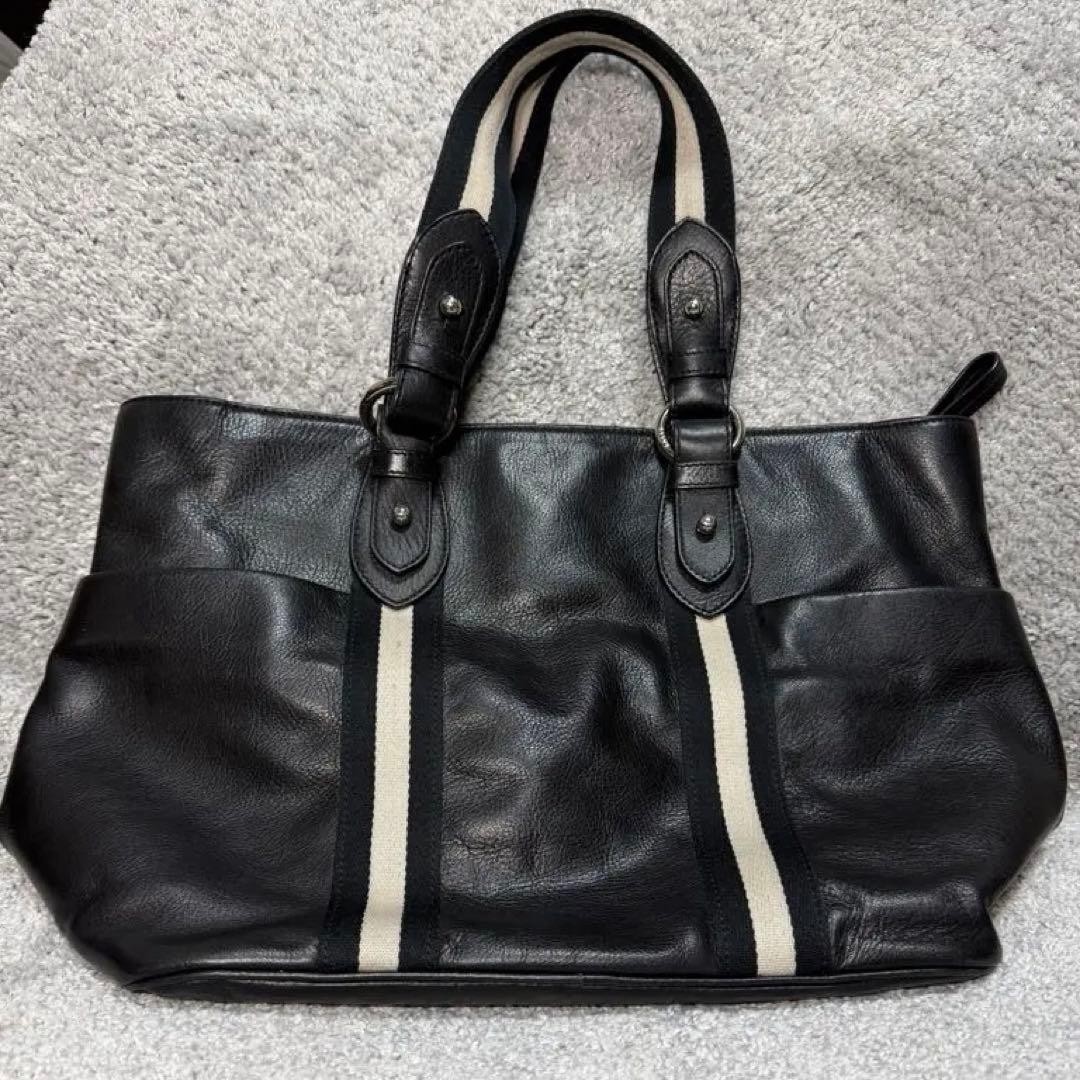 BALLY Tote Bag Handbag Leather Black Designer Spacious Iconic 34x28x17cm