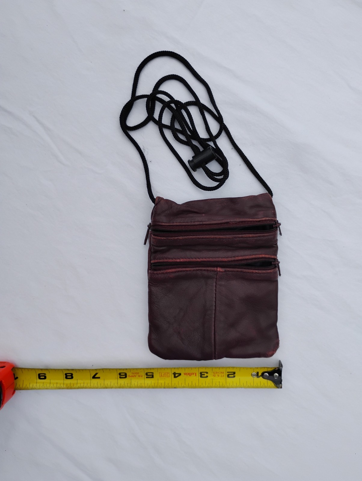 Burgundy Small Crossbody Bag, Zip Closure, Adjustable Strap, Unisex Adults