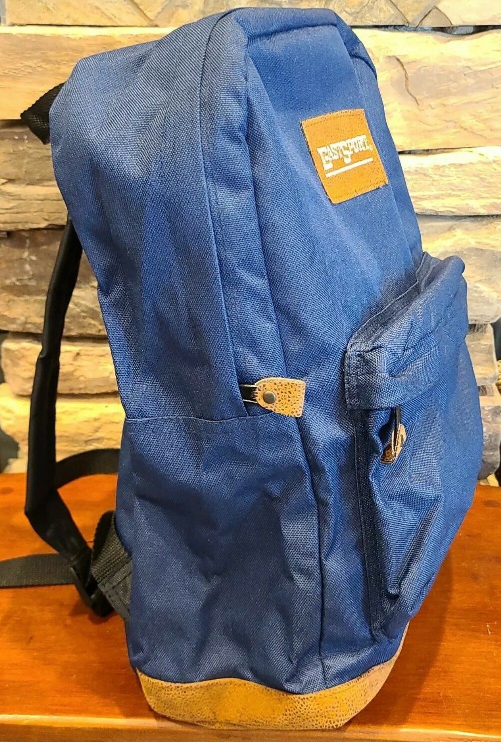 RARE! Vintage EastSport Blue with Leather Bottom Bookbag Backpack NWOT 16x10x5″