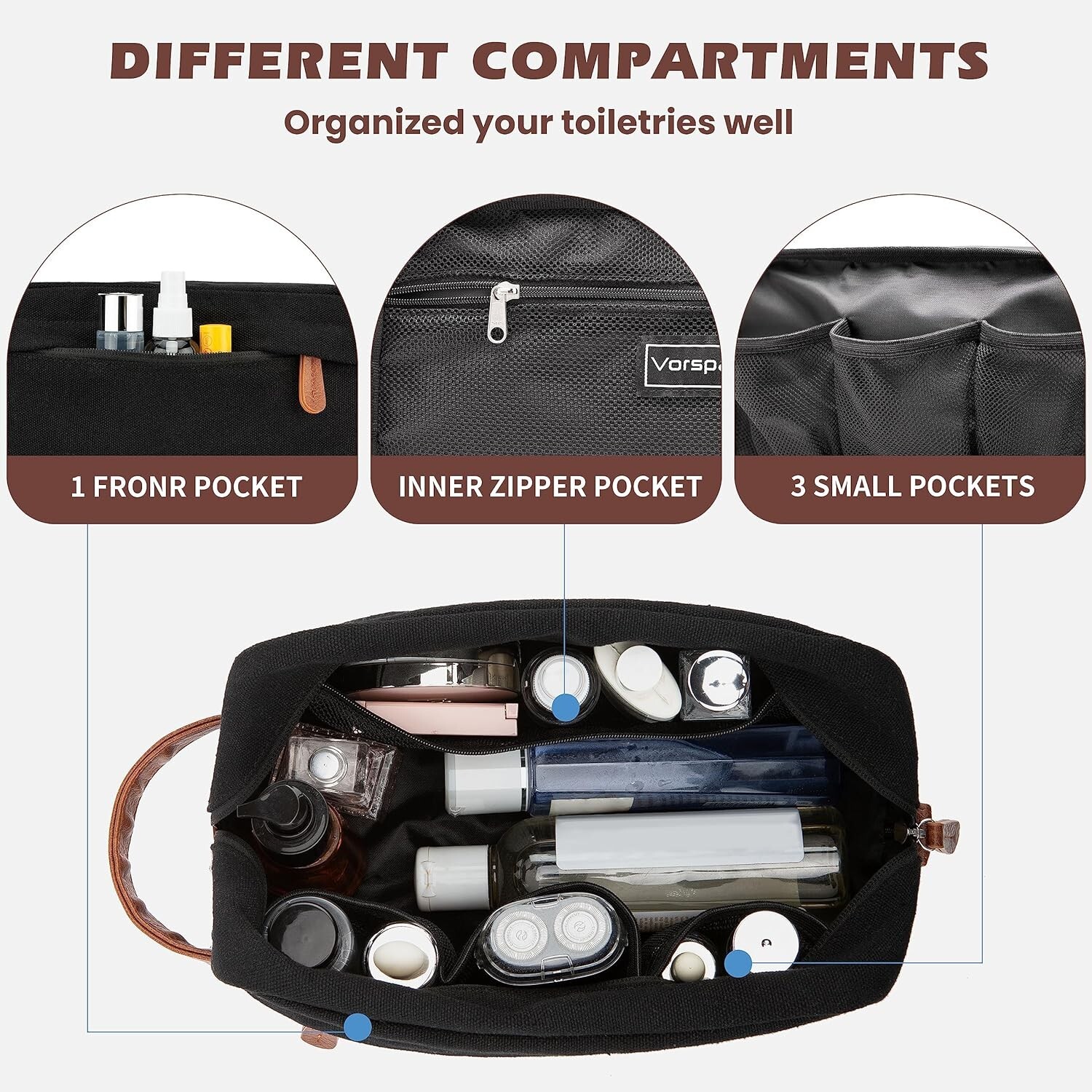 Vorspack Toiletry Bag Hanging Dopp Kit for Men Water Resistant 10 x 5 x 5.5 inch