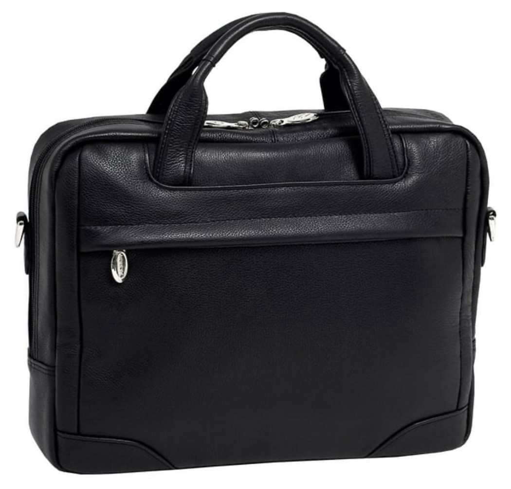 McKlein BRIDGEPORT, Large Laptop Briefcase, Pebble Grain Calfskin Leather