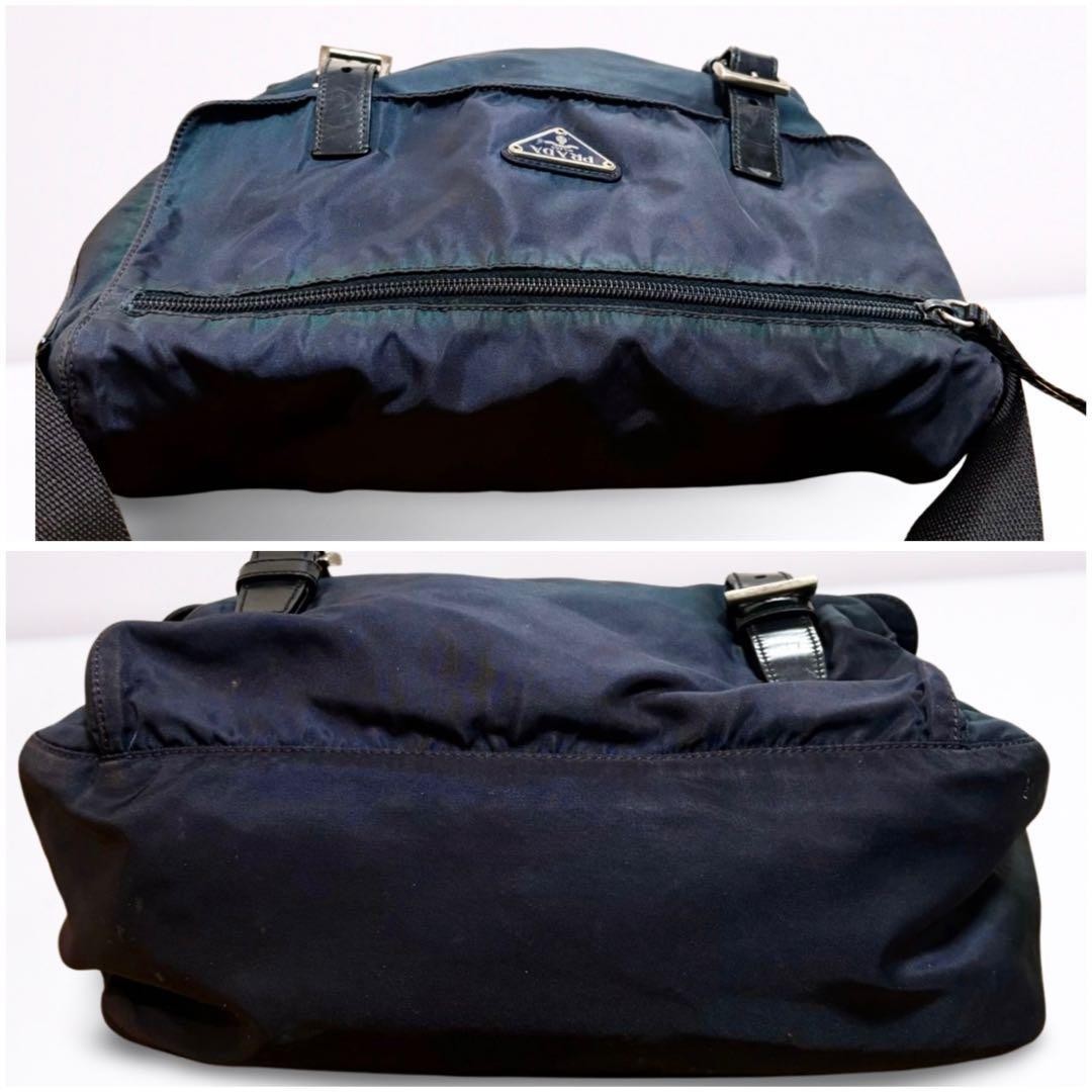 PRADA Unisex Nylon Messenger Bag Triangle Logo Navy Authentic