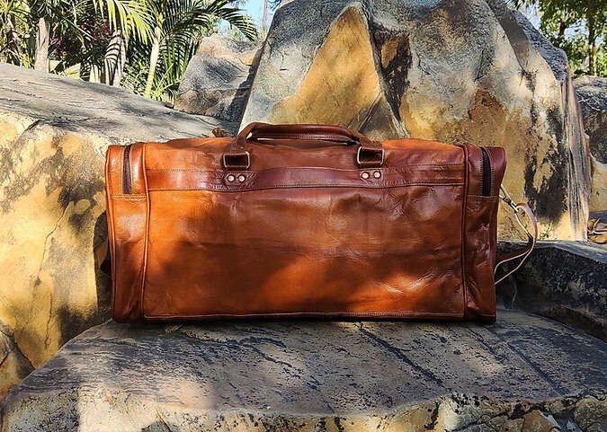 30″ Men’s Weekender Treated Leather Travel Luggage Gym Genuine Duffel Bag