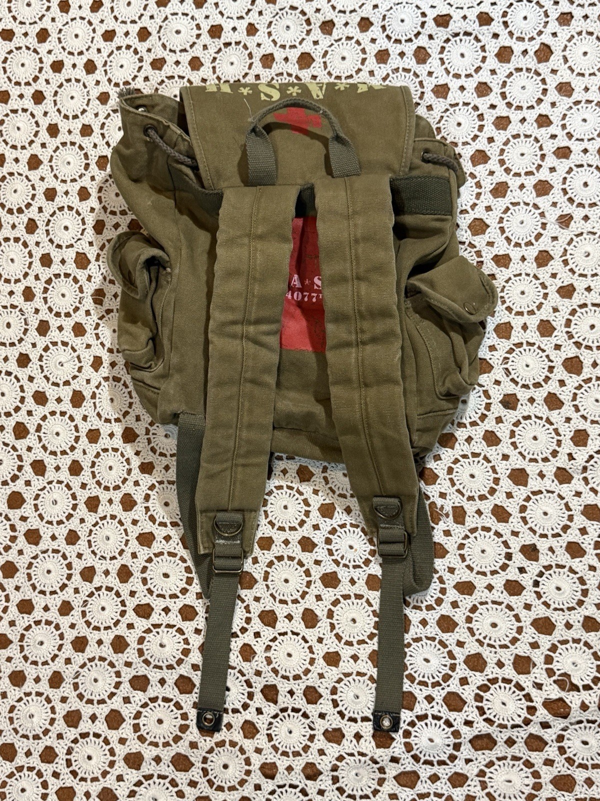 MASH 4077th Movie Themed Backpack Rucksack Military Style Green Grunge Travel