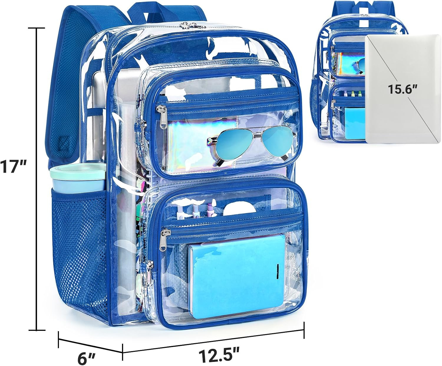 Heavy-Duty Clear Backpack for School and Work, Large Transparent Bag with Reinfo