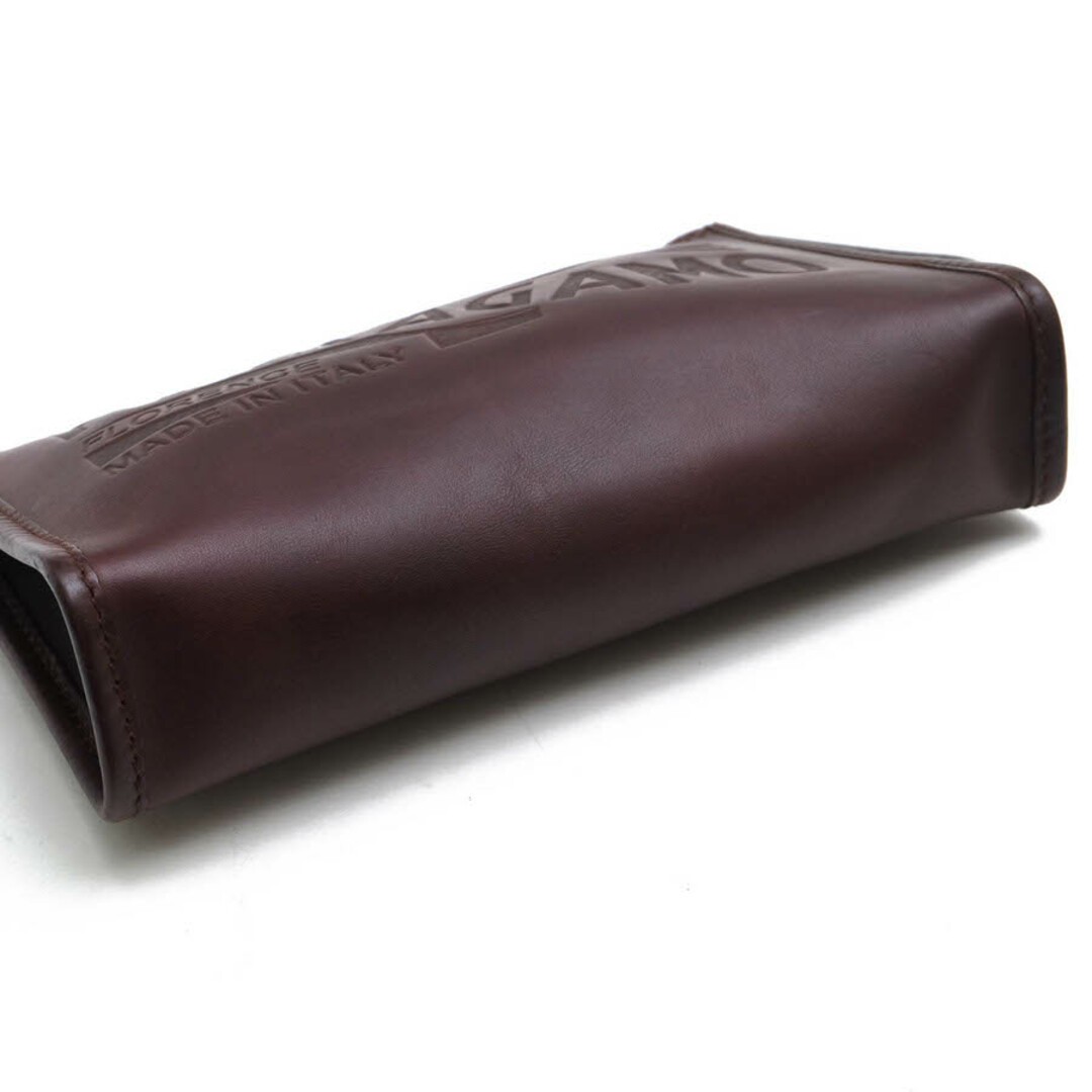 Ferragamo Men’s Business Second Clutch Bag Brown Leather Logo 22.5x14x5cm