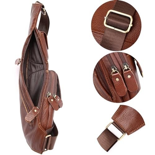 Vintage Leather Sling Bag Backpack Crossbody Shoulder Chest Daypack for Men