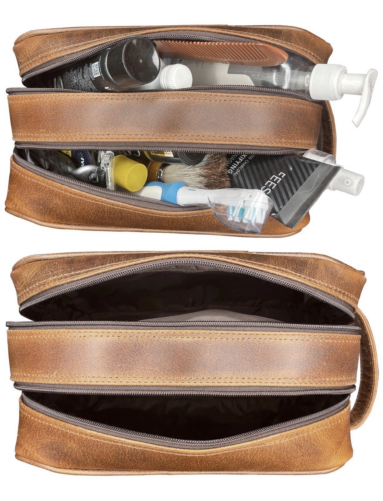 Johnny Leather Travel Toiletry Bag for Men (Antique Brown)