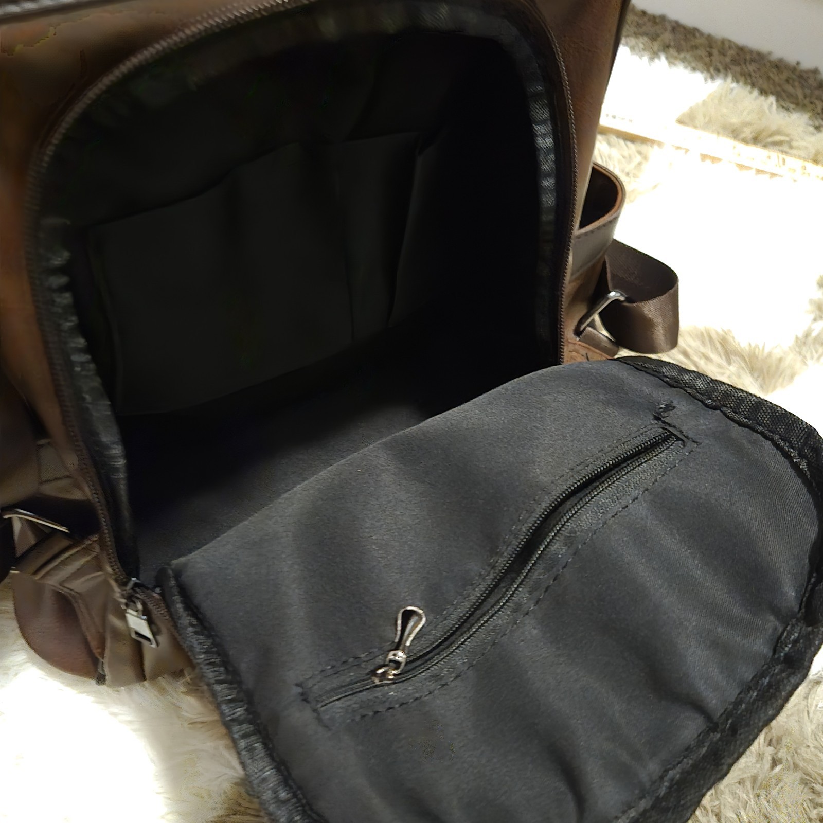 Women’s Brown Backpack Zip Closure Adjustable Shoulder Straps Inner Pockets