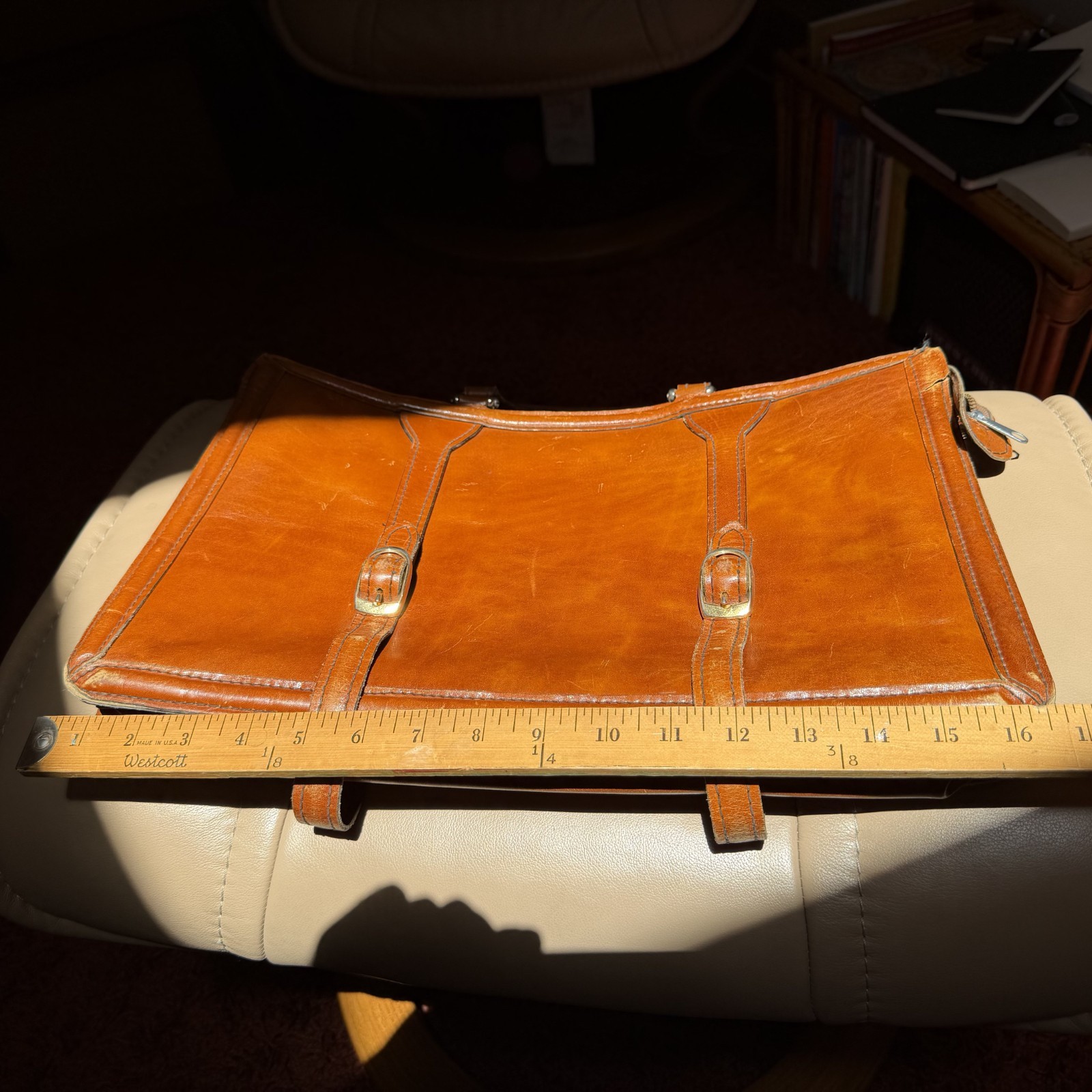 1930s Leather Briefcase Satchel Bag Brown Double Strap Messenger MacBook Pro VTG
