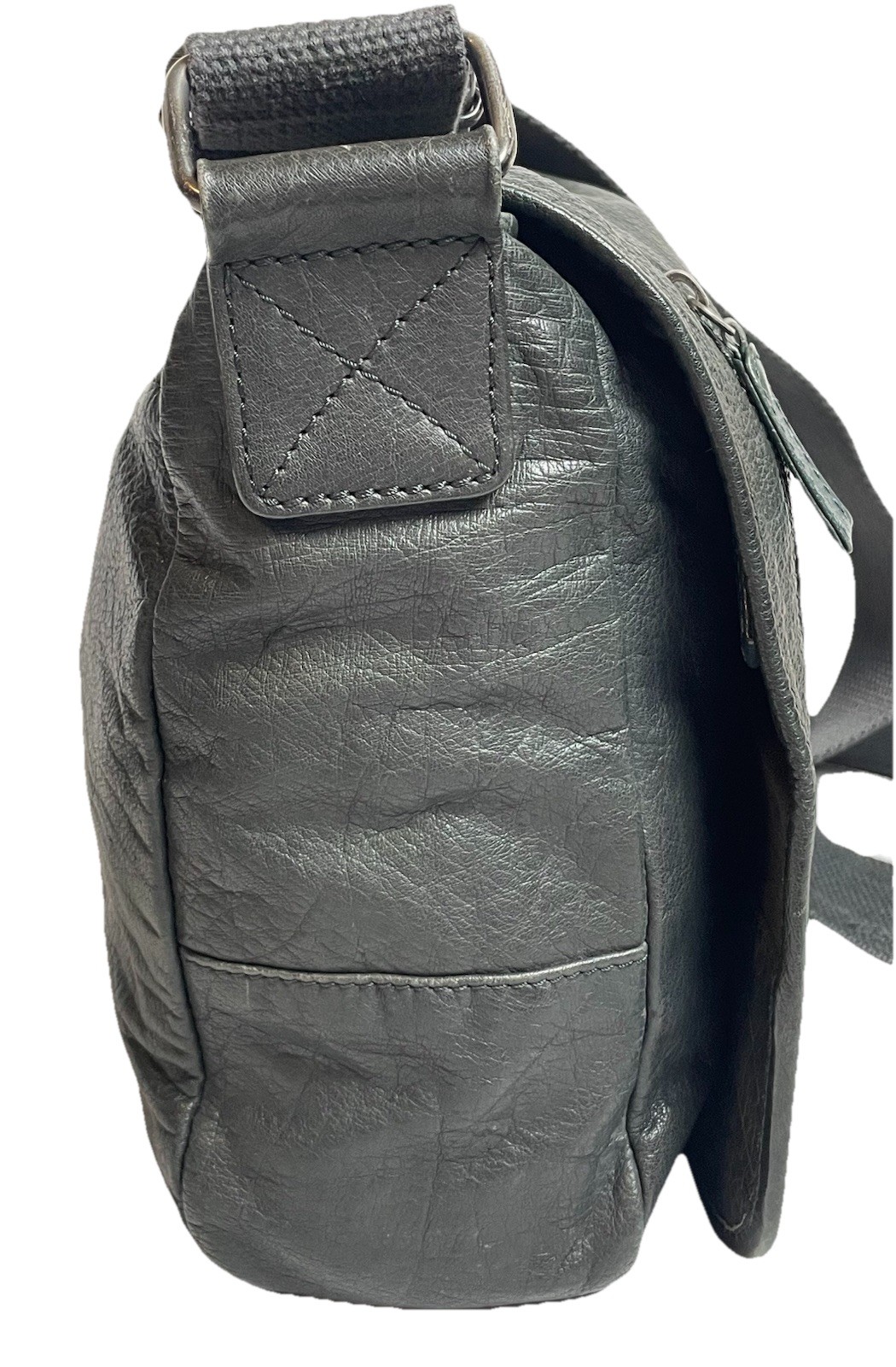 Genuine Leather Messenger Laptop Bag Greenish Gray Adjustable Strap Large