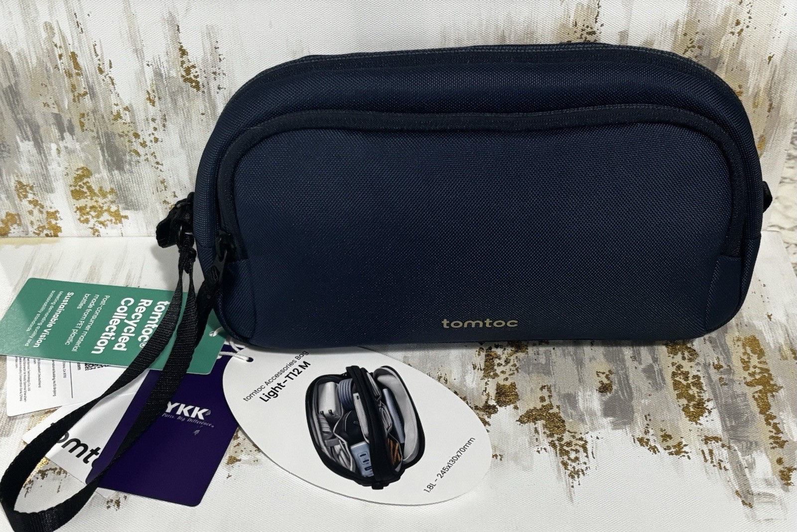 Tomtoc T12M Tech Organizer Travel Cable Electronics Accessory Case Navy NWT