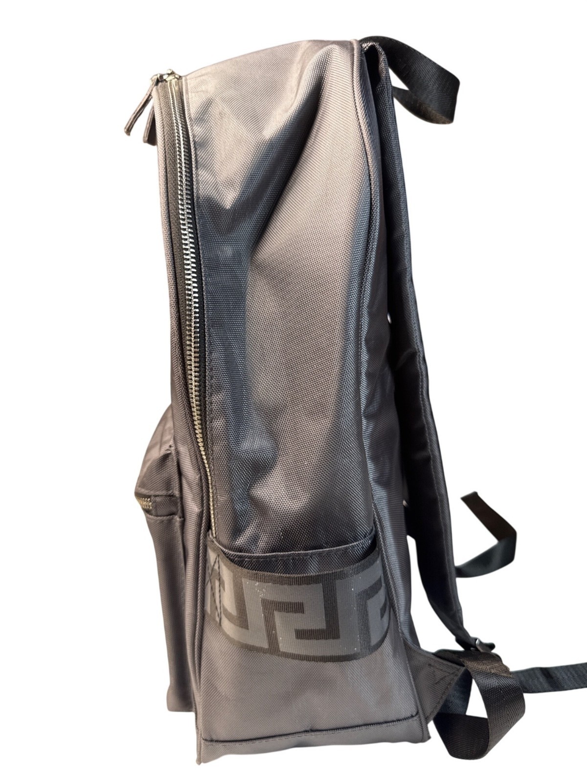 Versace Parfums Gray Backpack W/ Greek Key Straps Front Pocket