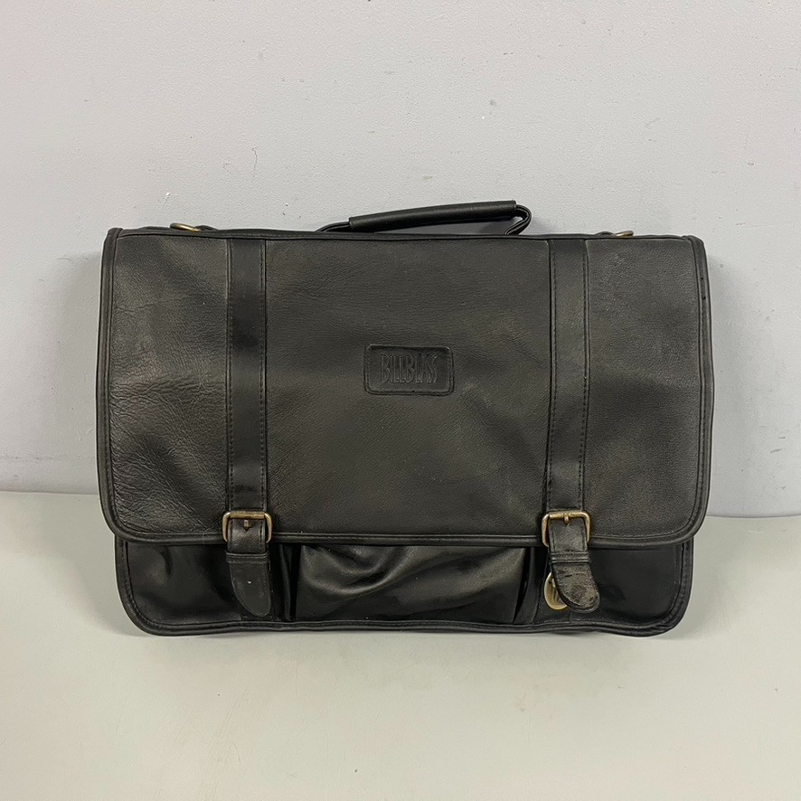BILL BLASS Black Leather Laptop Messenger Travel Briefcase Shoulder Bag VTG