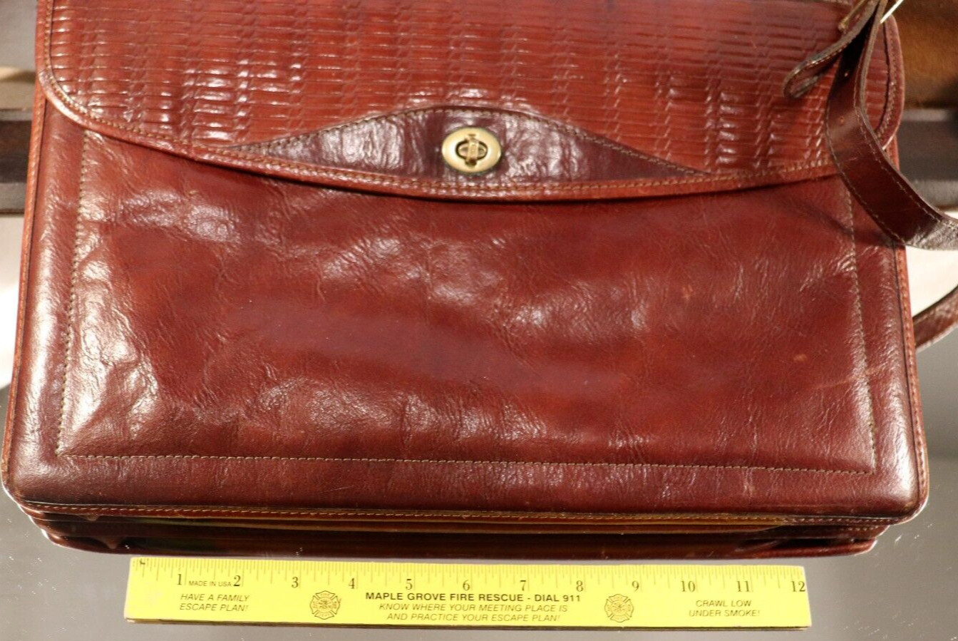 VTG JACK GEORGES WOVEN LEATHER TUSCANY COLLECTION DOUBLE GESSET FLAP BRIEFCASE