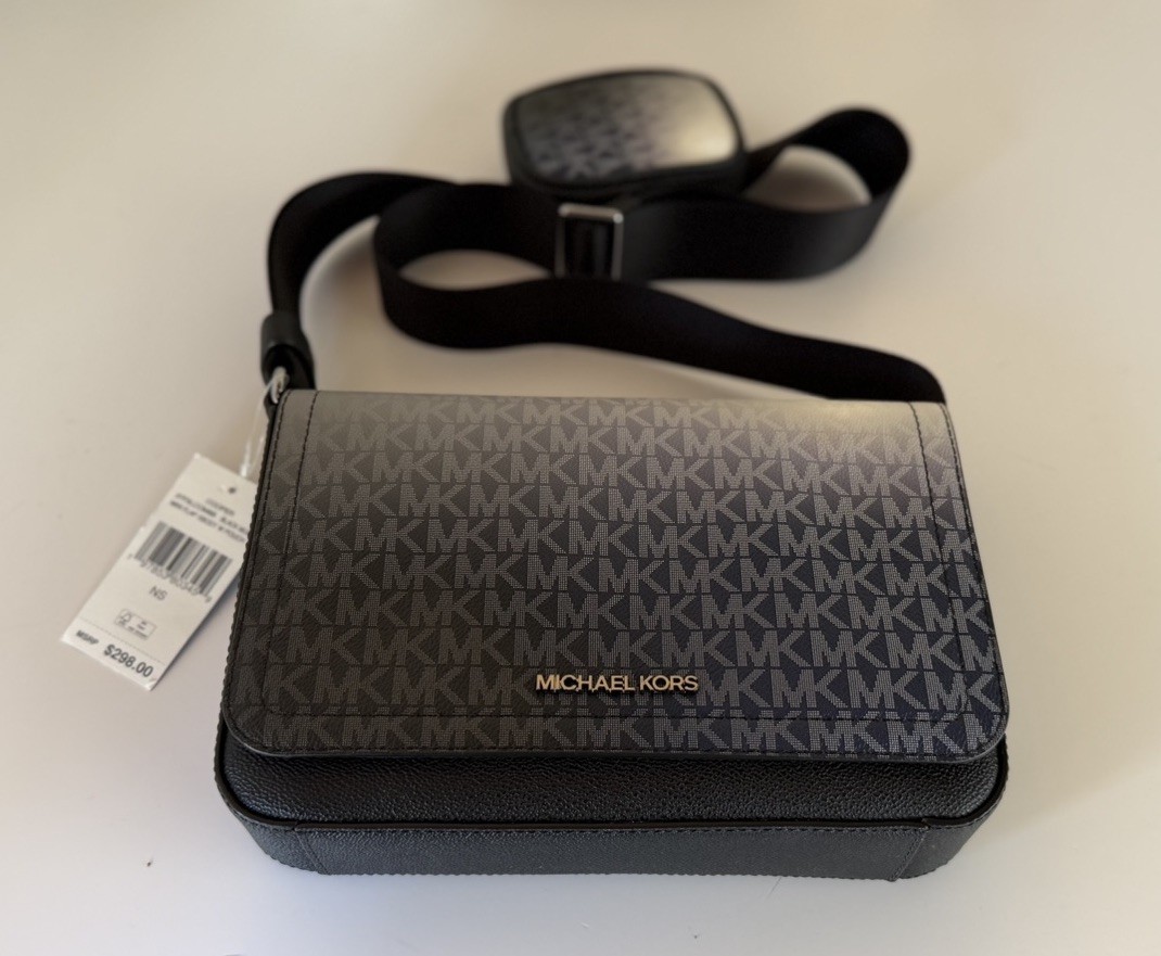 Michael Kors Cooper Small Flap Crossbody Bag + Pouch MK Ombre Black Multi