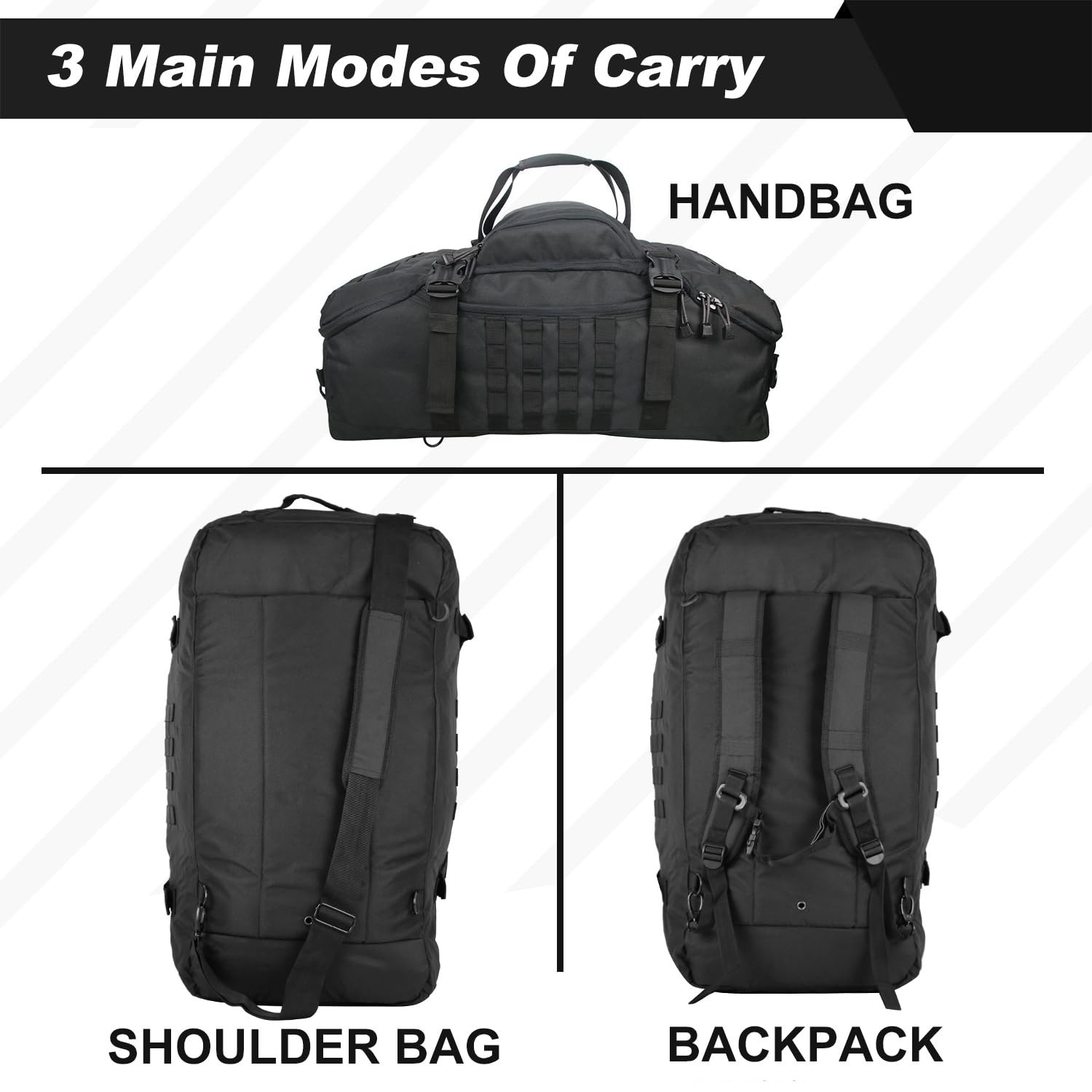 3-in-1 Military Backpack Duffle Bag for Travel, Gym, Weekender & Deployment
