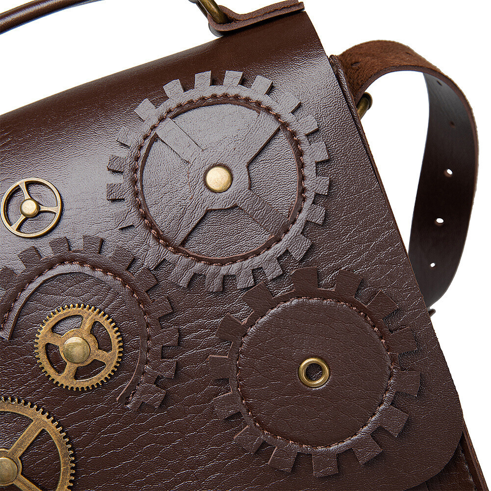 GEARDUKE Men Women Gothic Steampunk Crossbody Shoulder Messenger Leather Bag
