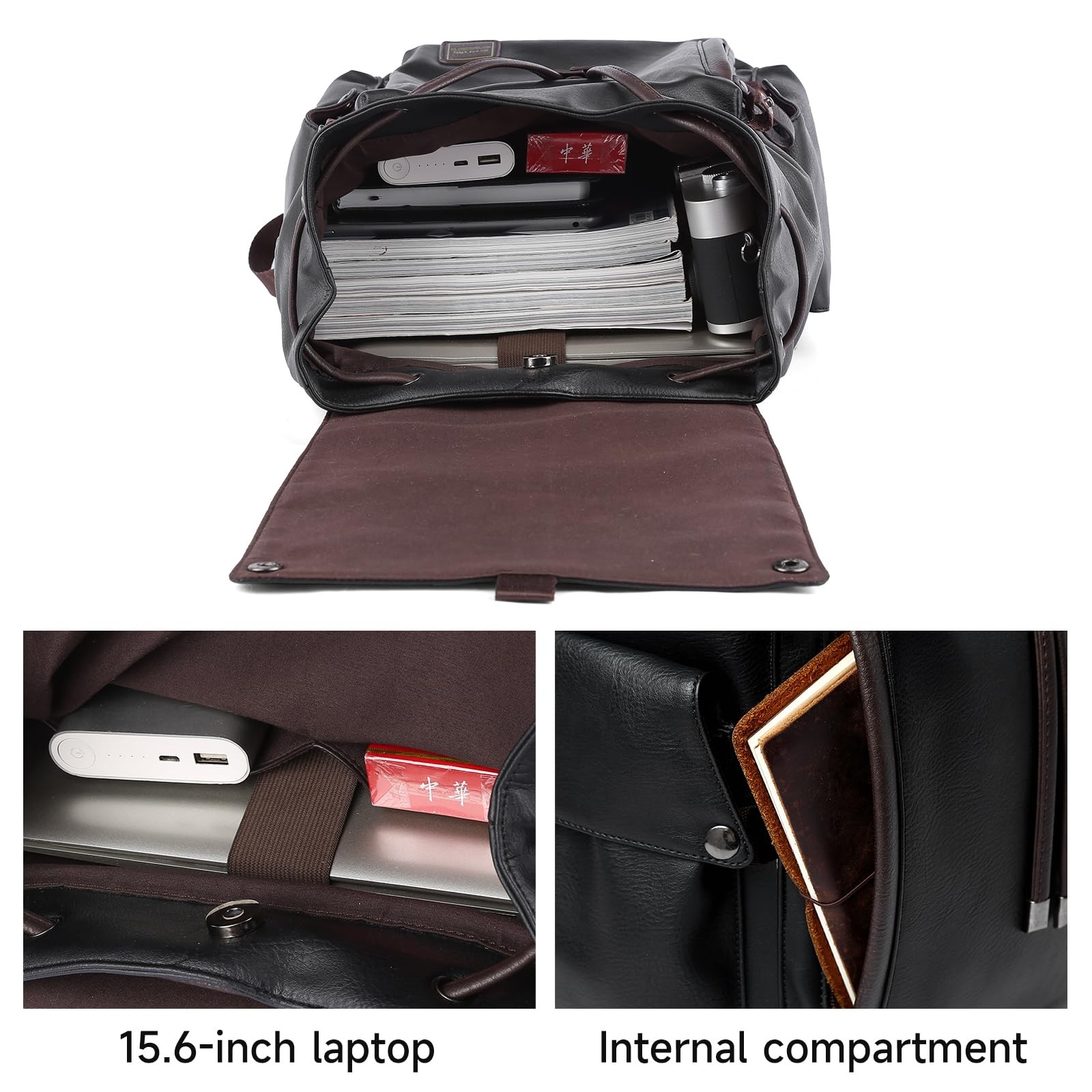 Leather Backpack for Men Fits 15.6″ Laptop Vintage Backpacks Waterproof Draws…