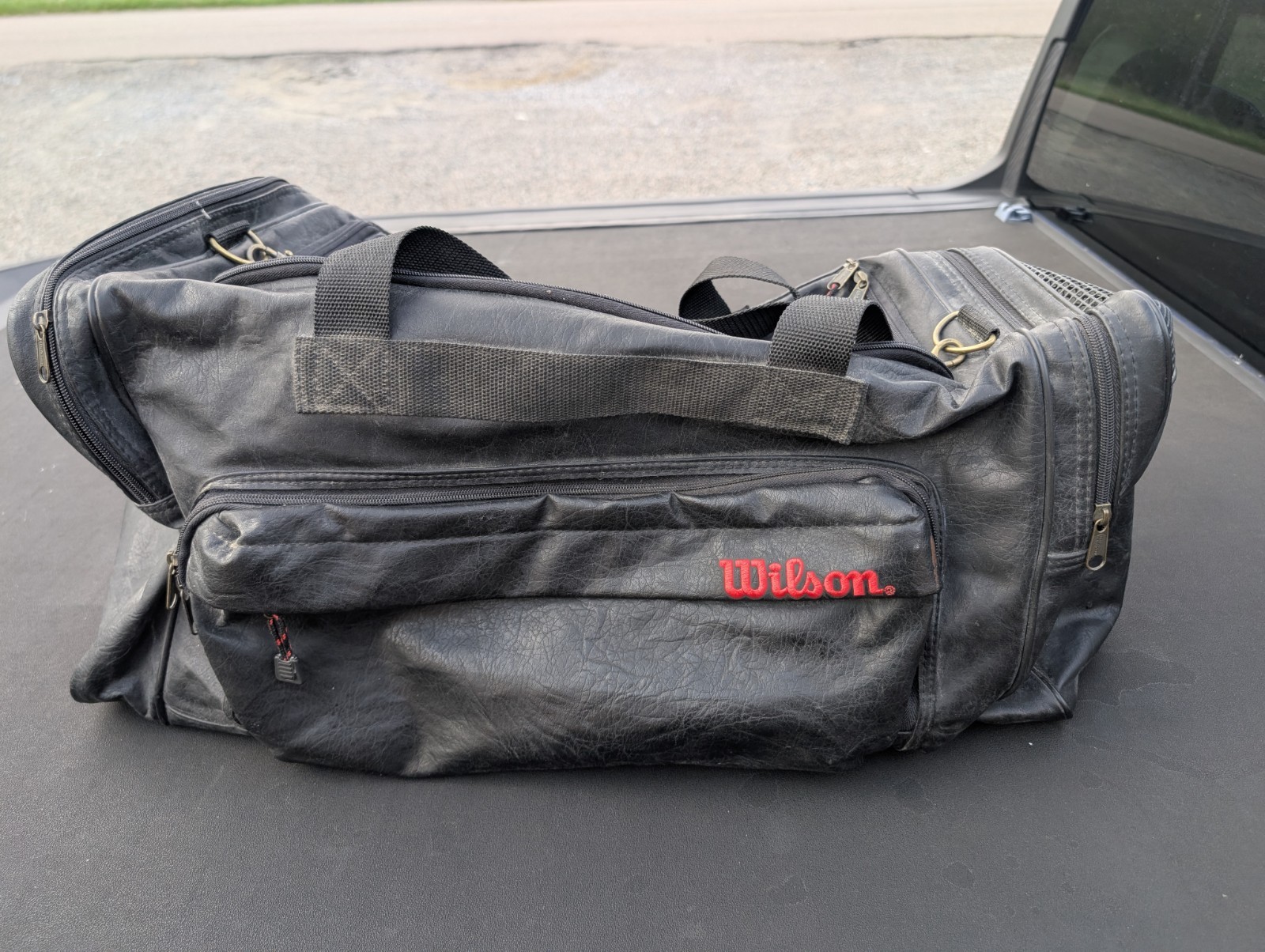 VTG 70s 80s Wilson Black Leather Duffle Bag Gym Travel Large Luggage Sports