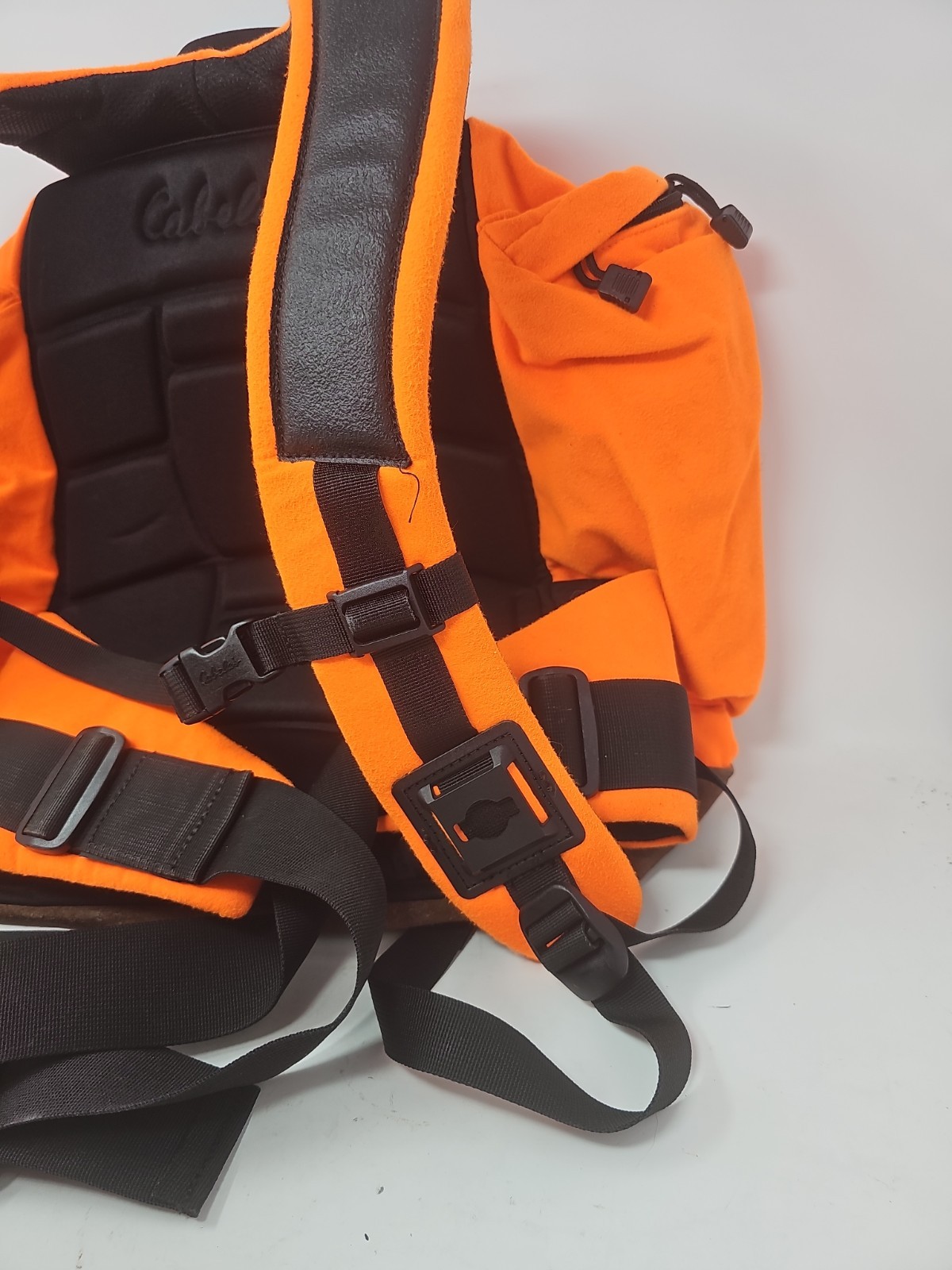 Vtg 90s Cabelas Orange Leather-Bottom Hunting Backpack Fishing Hike Bag USA Made