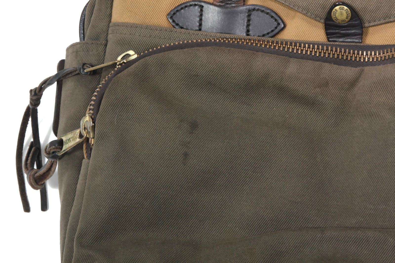 Filson Rugged Twill Original Briefcase Bag with Leather Strap Olive Green