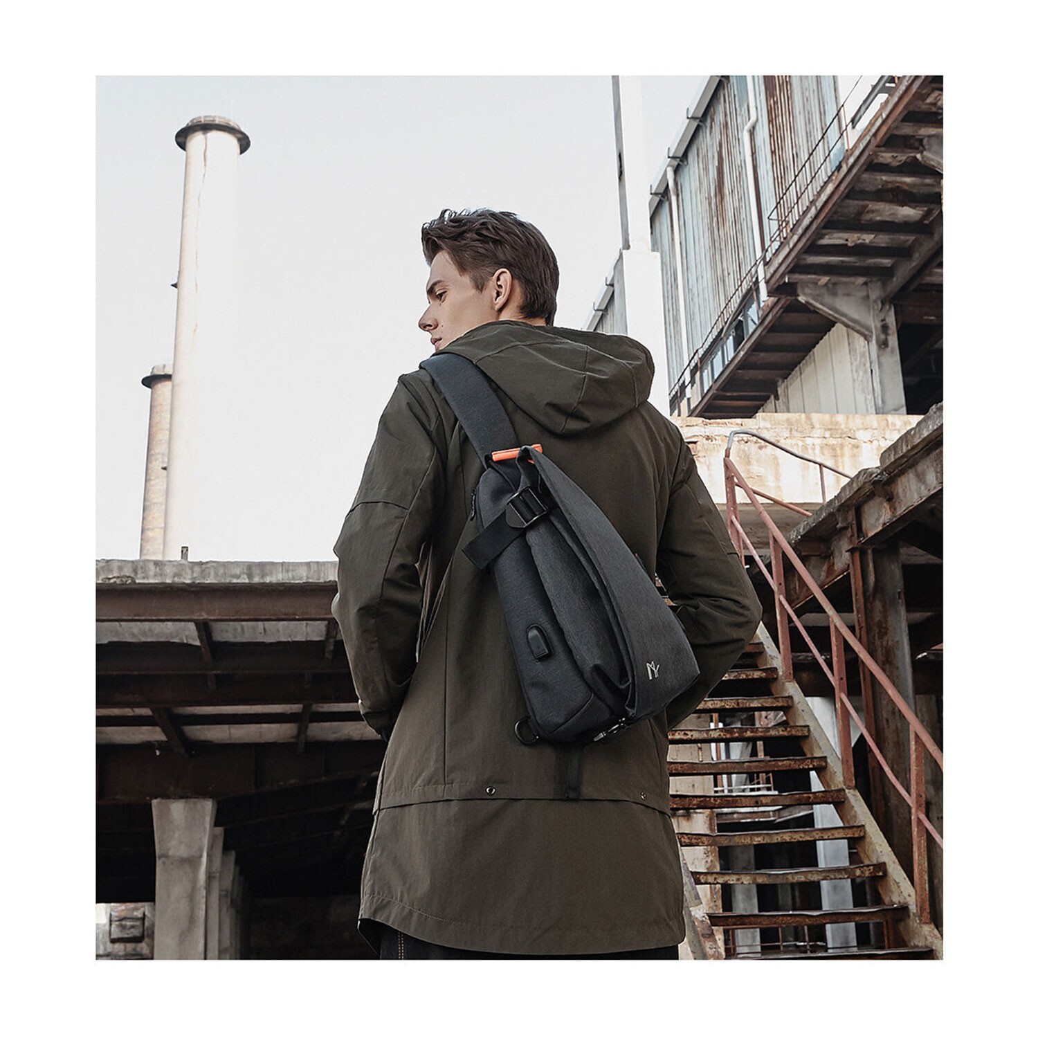 Trendy Sling Backpack Travel Hiking Chest Bag Daypack Grey