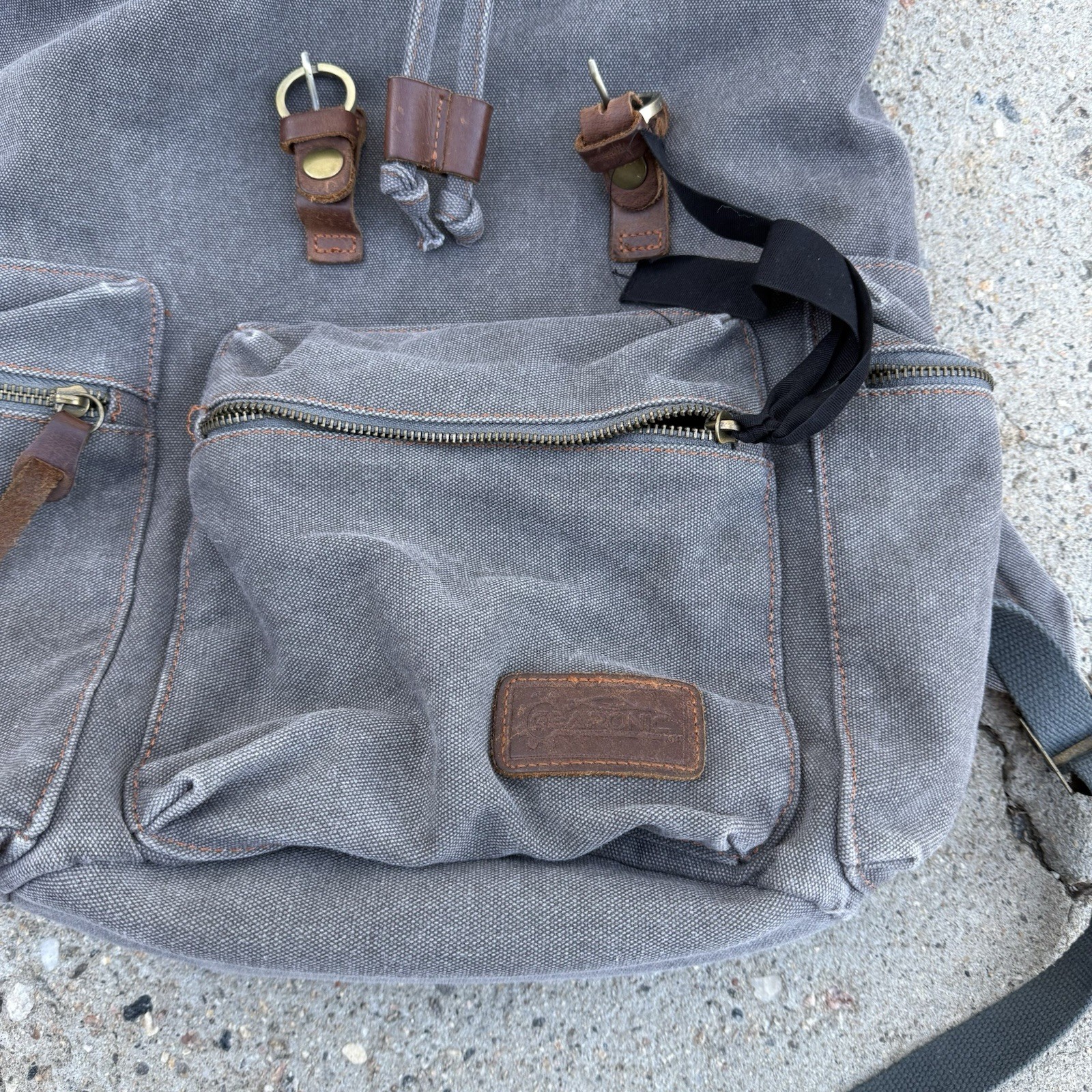 Gearonic Canvas Backpack Rucksack 15×14″ with Leather Trim Drawstring Top
