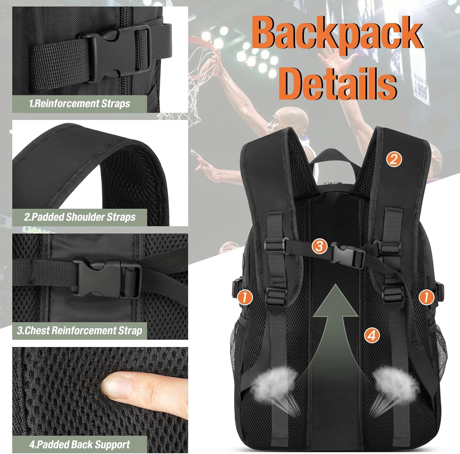 OCKLILY Basketball Backpack – Large Sports Equipment Bag with Ball Holder & Shoe