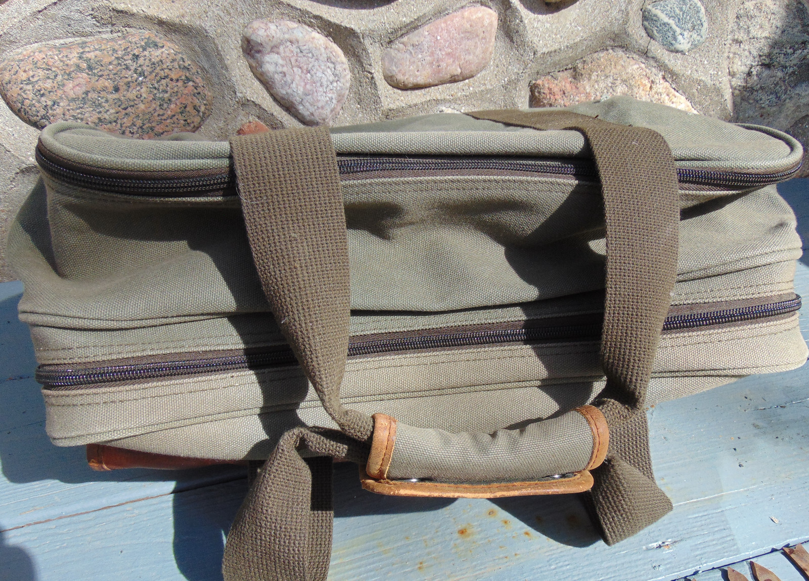 Vintage CABELA’S Olive Green Canvas & Leather Satchel Travel Bag Carry-on Pack