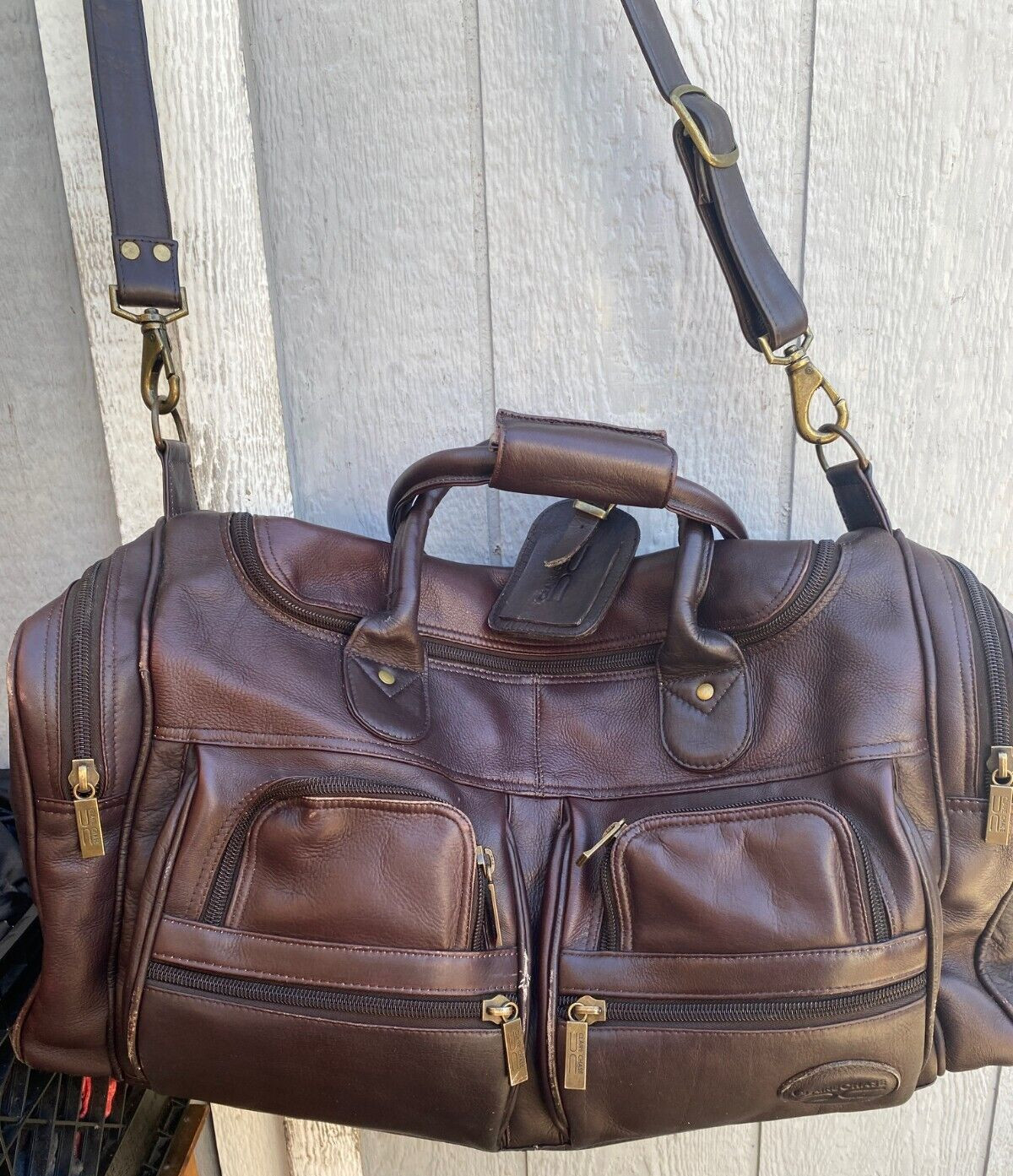 Claire Chase Brown Colombia All Leather XL 23” Carry On Duffel Bag Weekender