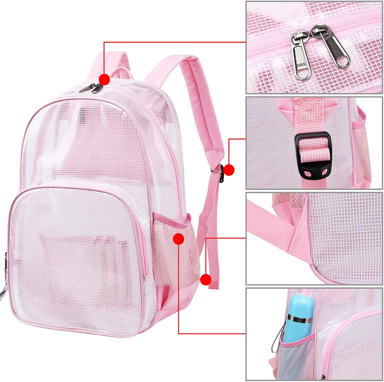 Heavy Duty Mesh Backpack See through Bag Stadium Approved Schoolbag with Laptop