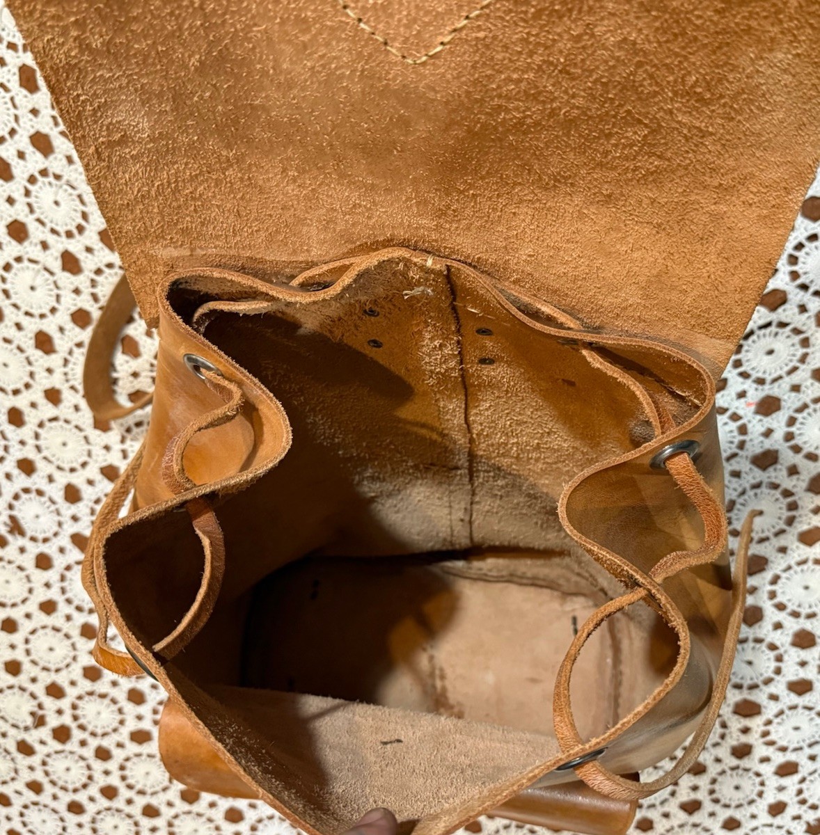 Vintage Brown Leather Backpack Travel Work Shop School Retro Boho Grunge