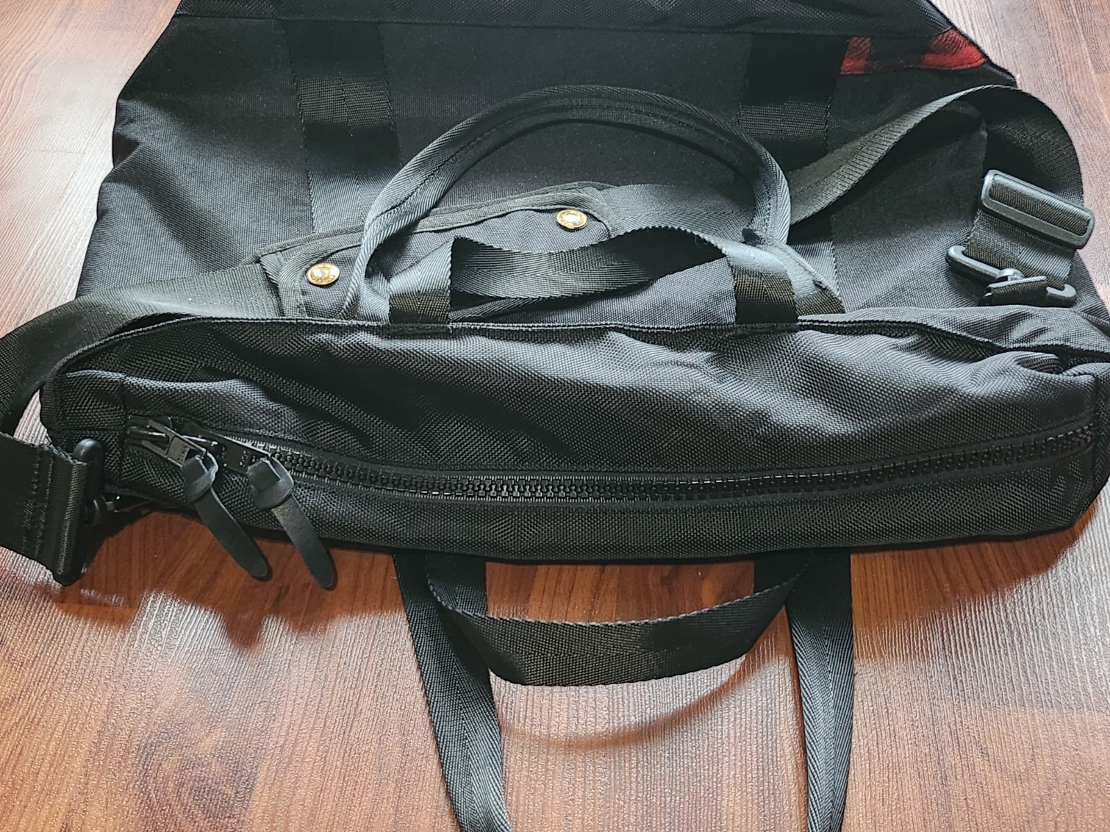 Woolrich x The Hill-Side Briefcase Laptop Tote Bag Black Buffalo Check Strap