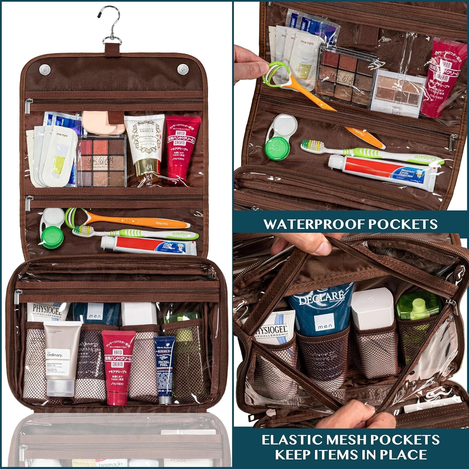 Hanging Leather Toiletry Bag Men’s Shaving Dopp Kit for Travel Bathroom Shower