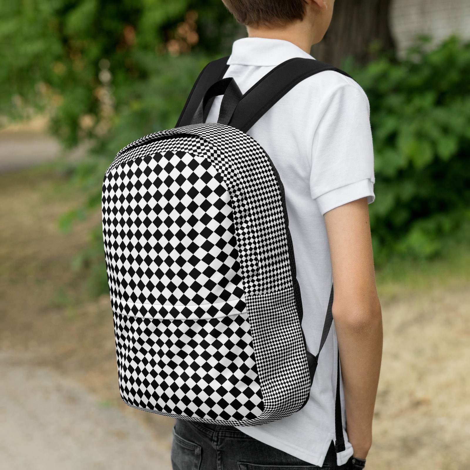 Child/Youth School Backpack black and white checkerboard