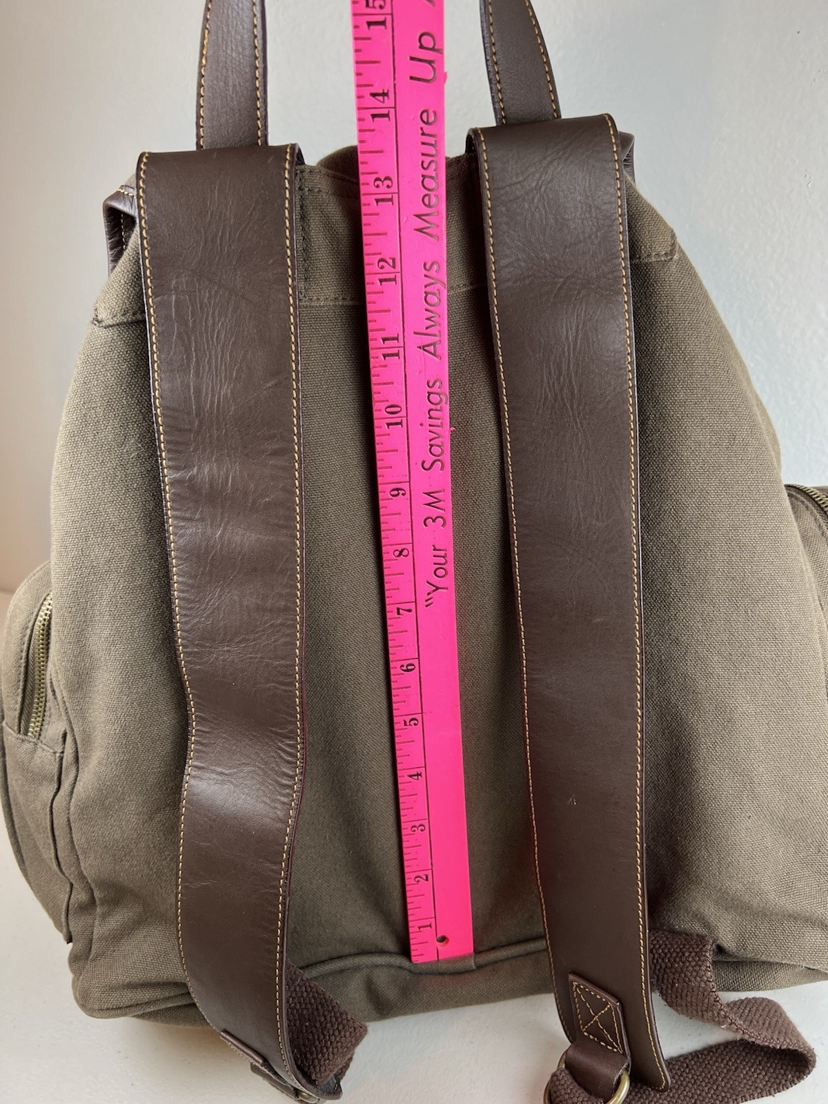 Well Made Cotton Canvas Leather Trimmed Backpack Rucksack Brown Roomy Pockets