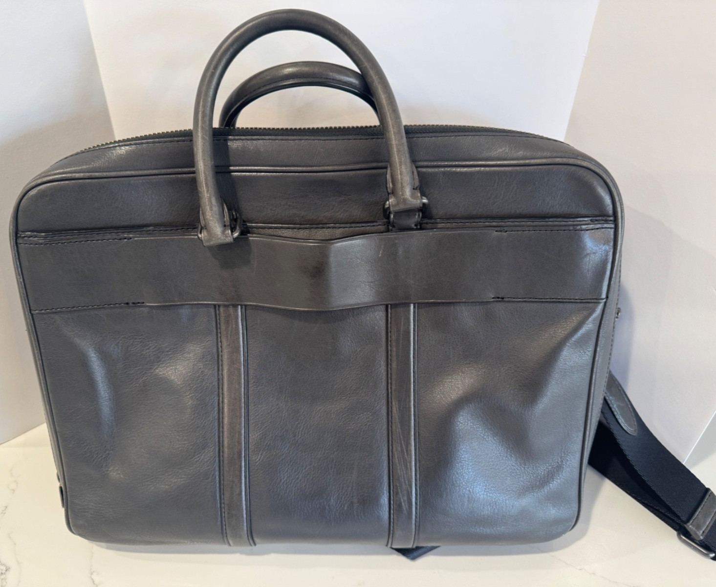 H1880-23791 COACH MEN’S METROPOLITAN DOUBLE ZIP BUSINESS-GRAY LEATHER BRIEFCASE