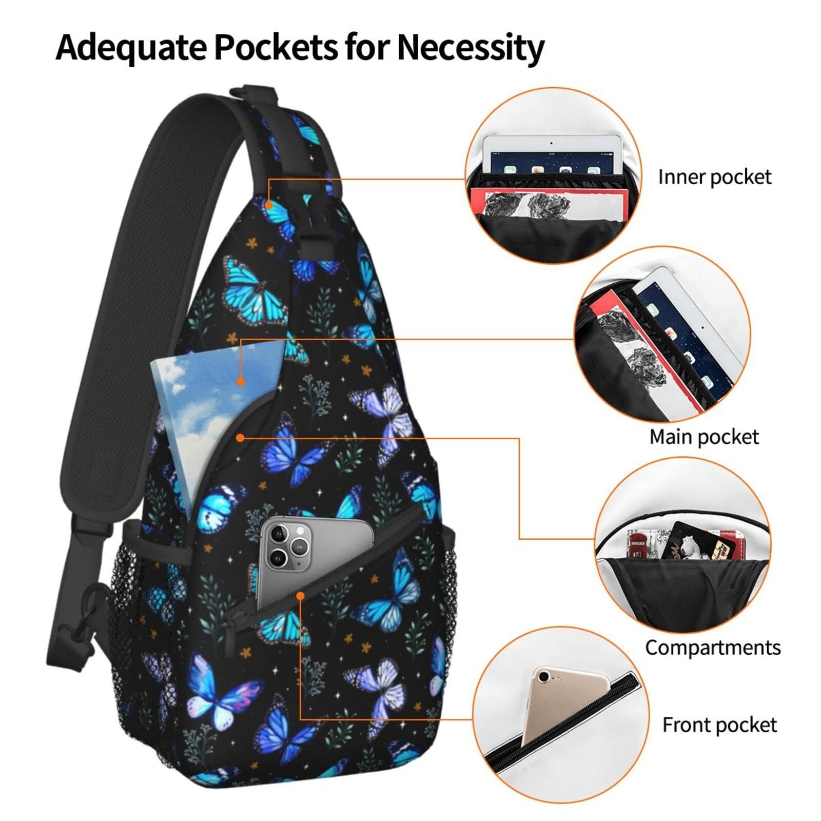 Butterfly Sling Bag – Crossbody, Backpack, Travel & Hiking Daypack – Chest & …