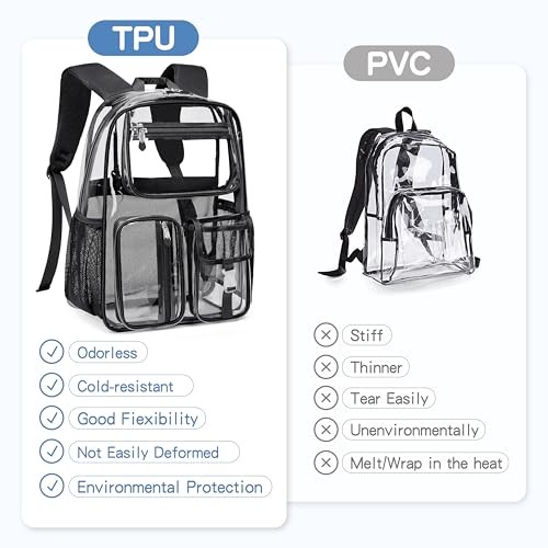Heavy-Duty Clear Backpack for Stadium Events, TPU Clear Book Bag, 16 x Black