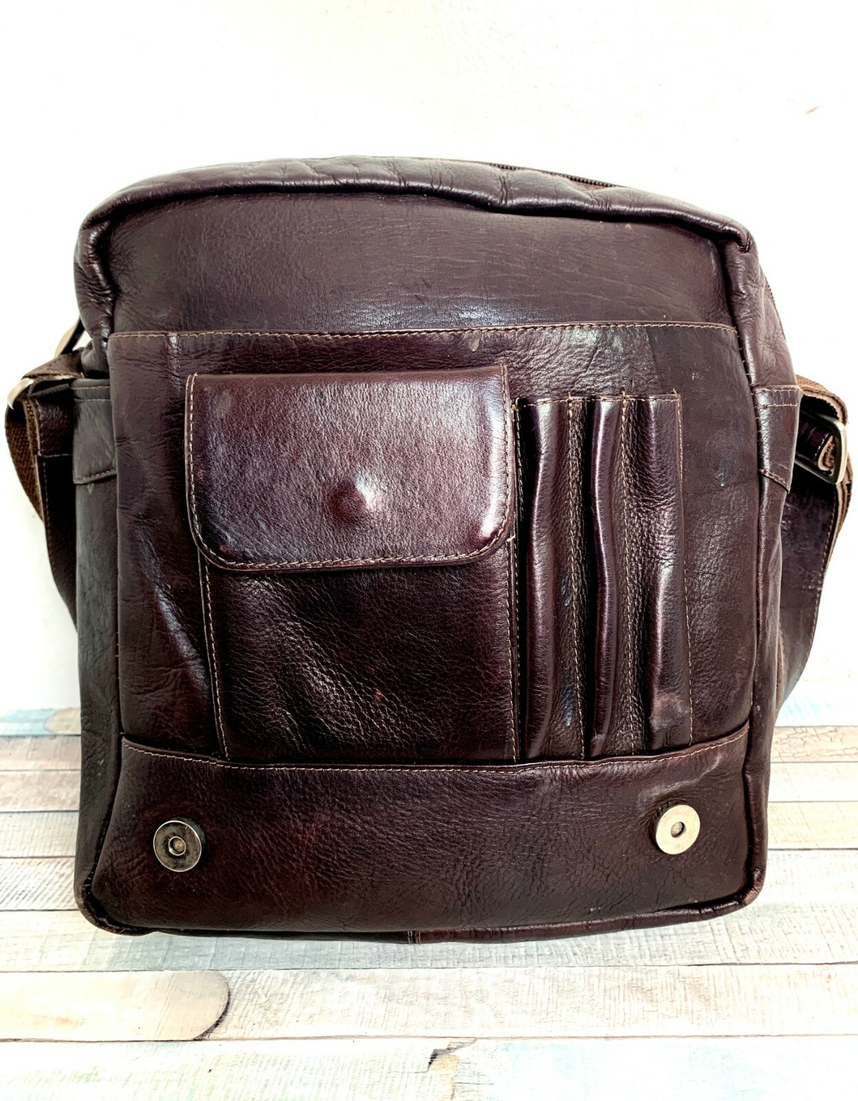Colombia BROWN GENUINE LEATHER FLAP ZIP TOP MESSENGER SHOULDER BAG
