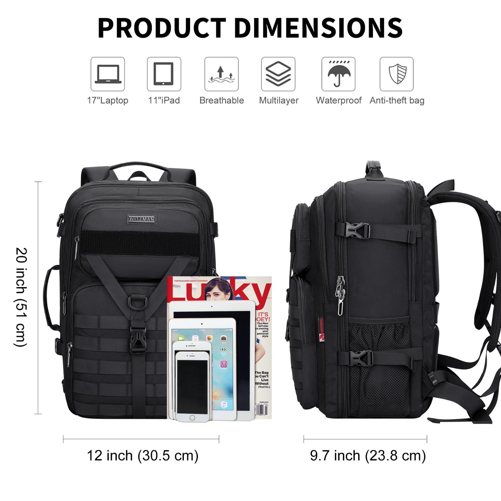 Large 45L Convertible Travel Backpack for Men – Fits 17″ Laptop, Airline Approve