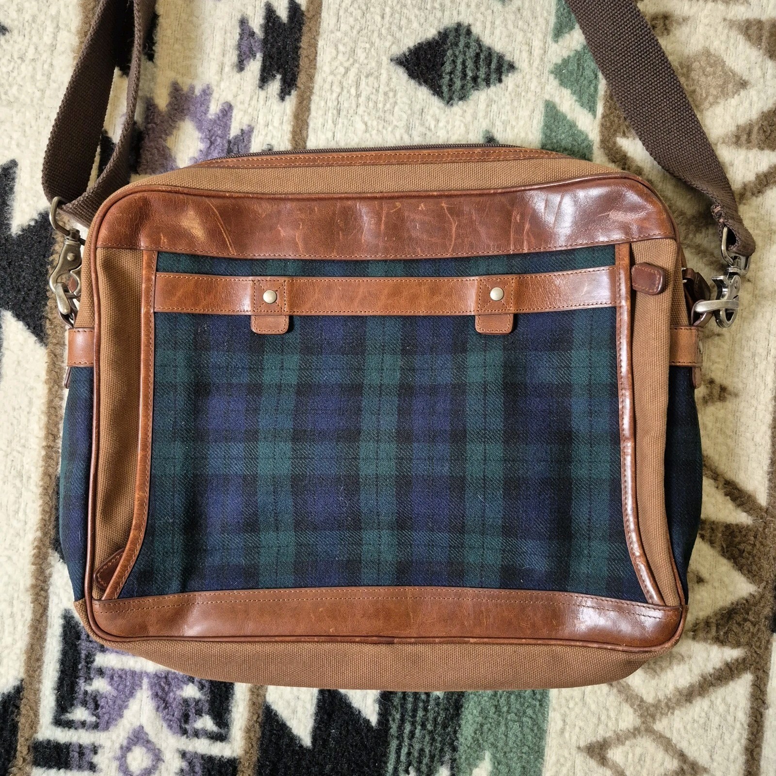 Vintage Pendleton Leather Laptop Bag Briefcase Plaid